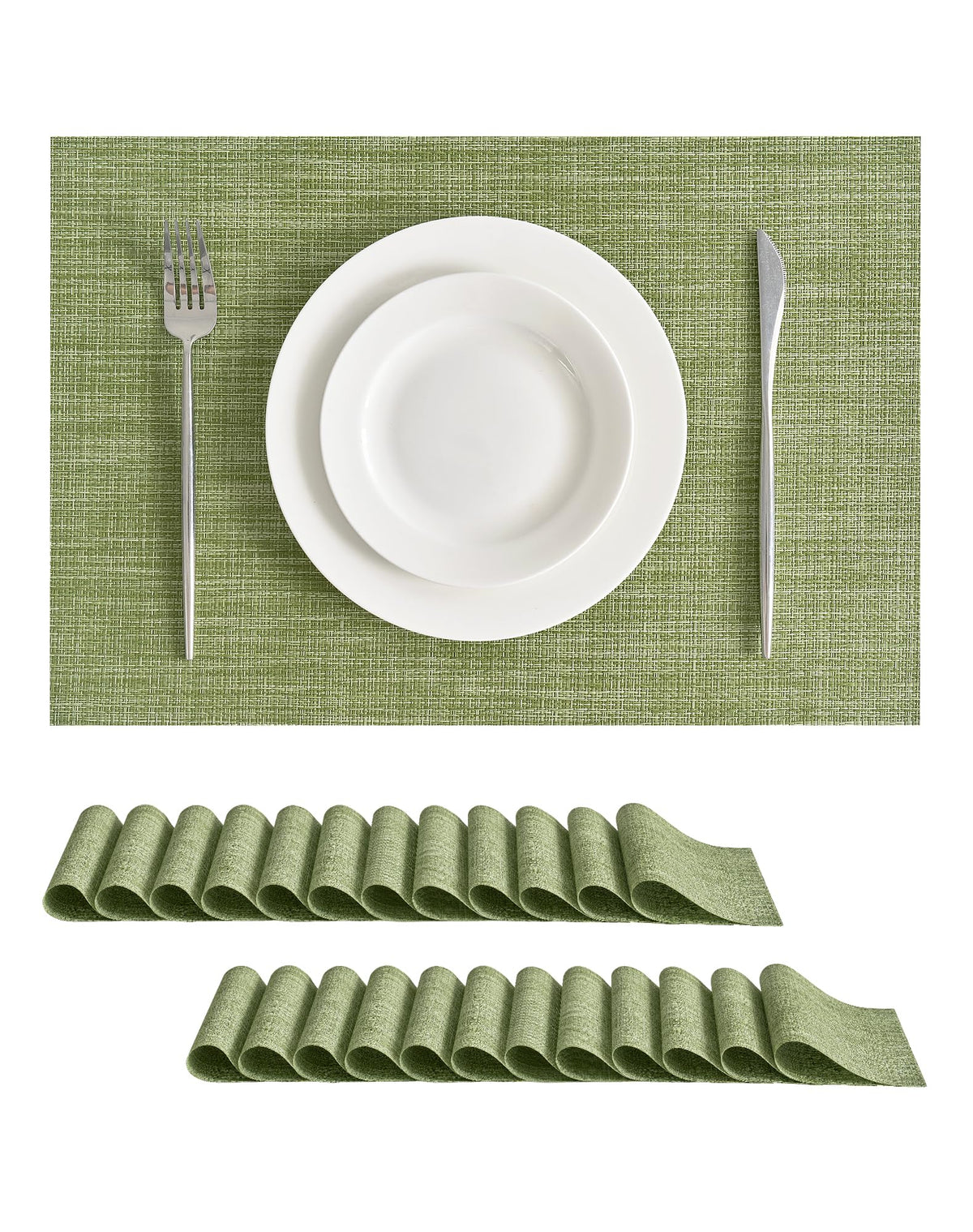Beige Placemats Set of 8 - Heat-Resistant, Non-Slip Table Mats, Washable Woven Vinyl for Indoor & Outdoor Dining
