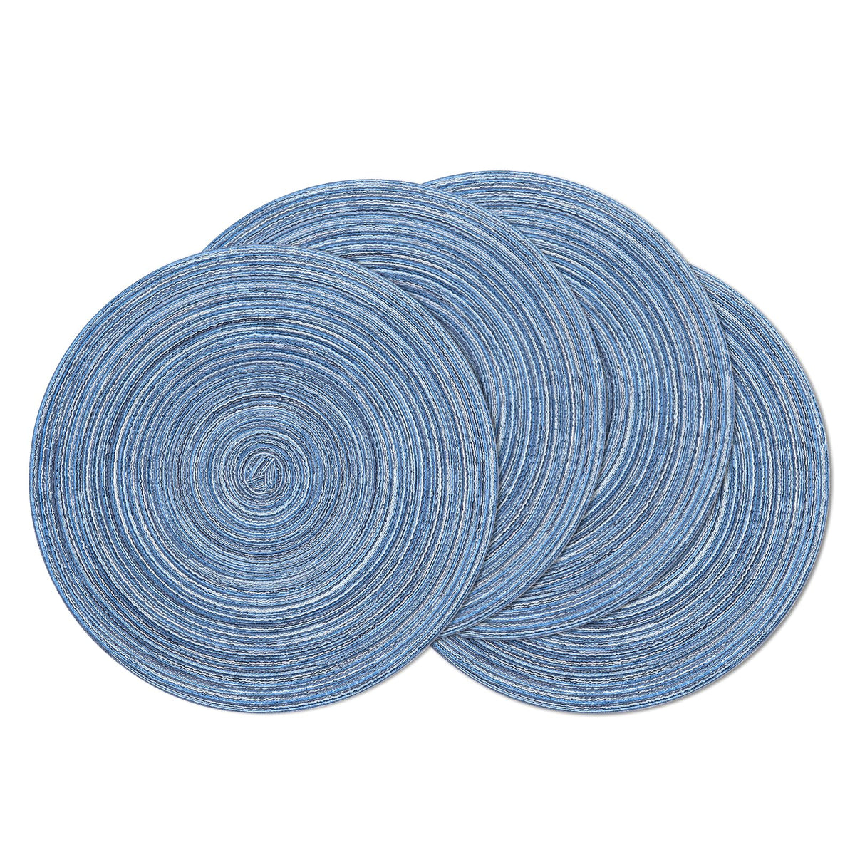 SHACOS 15 inch Round Placemats Set of 6, Cotton Polyester Woven Braided Place Mats, Washable Heat Resistant Circle Table Mats for Dining Table (Beige, 6)