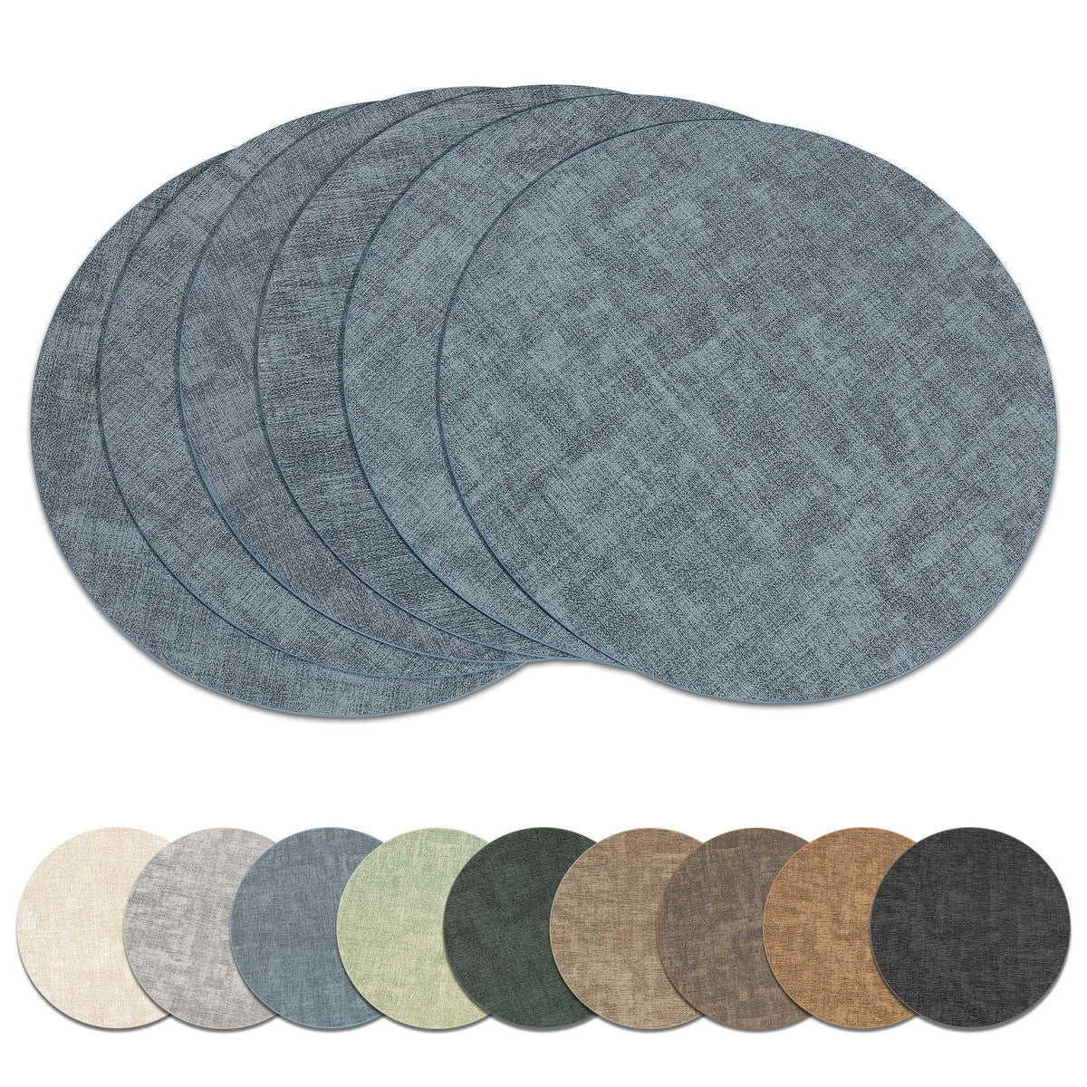 13" Round Placemats Set of 6, Reversible Faux Leather Wipeable Table Mats