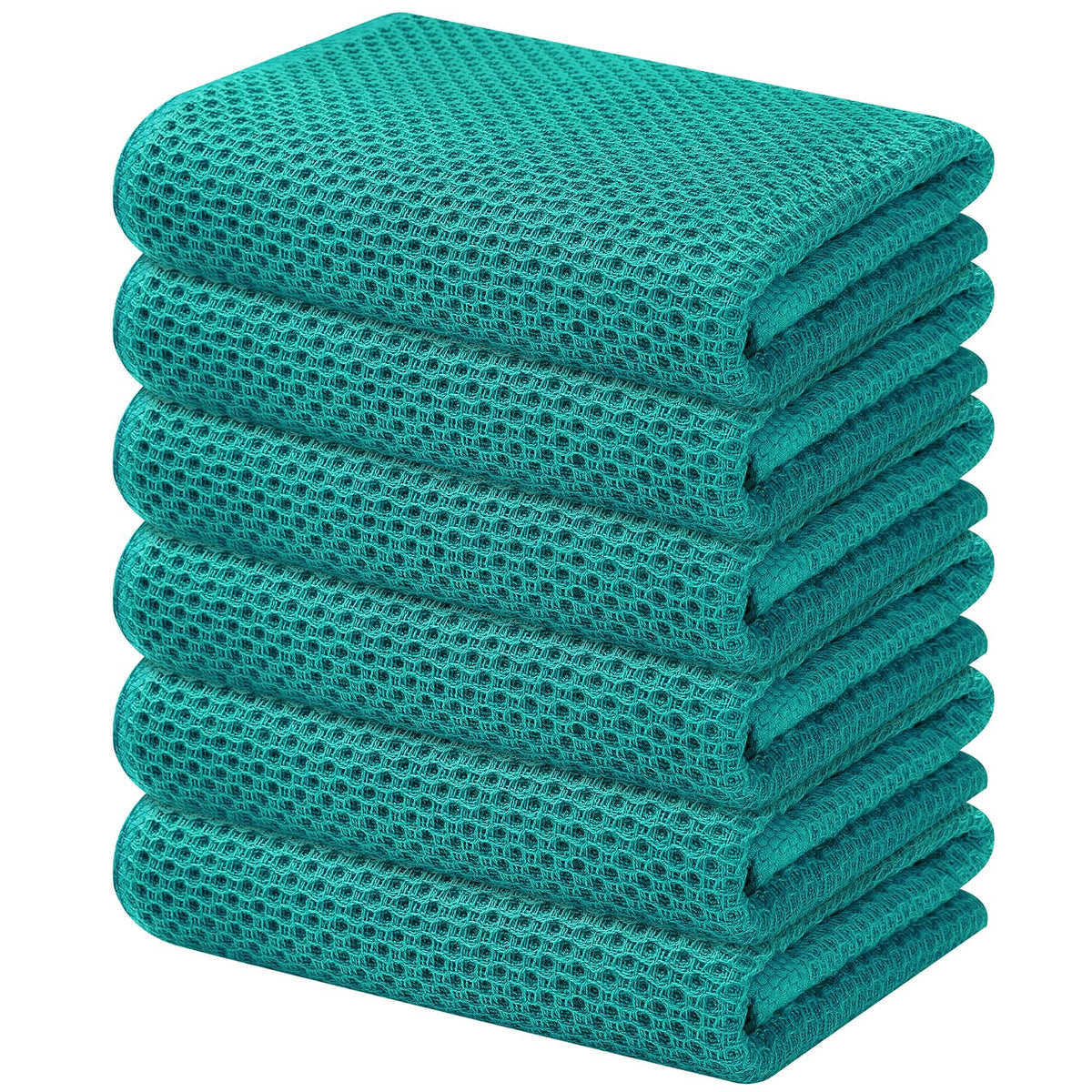 Kitinjoy 100% Cotton Waffle 6-Pack Kitchen Towels, 12" x 12", Dark Grey