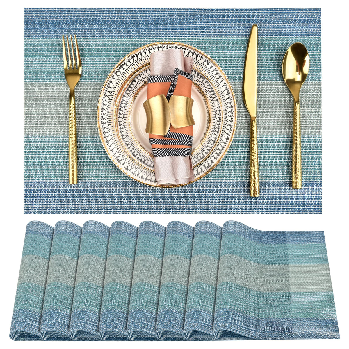 SLKQG Navy Blue Placemats Set of 4 - Easy Clean Washable Vinyl Placemats - Wipeable Heat Resistant Table Mats for Dining Table - 17x12 Inch (Navy Blue, 4)