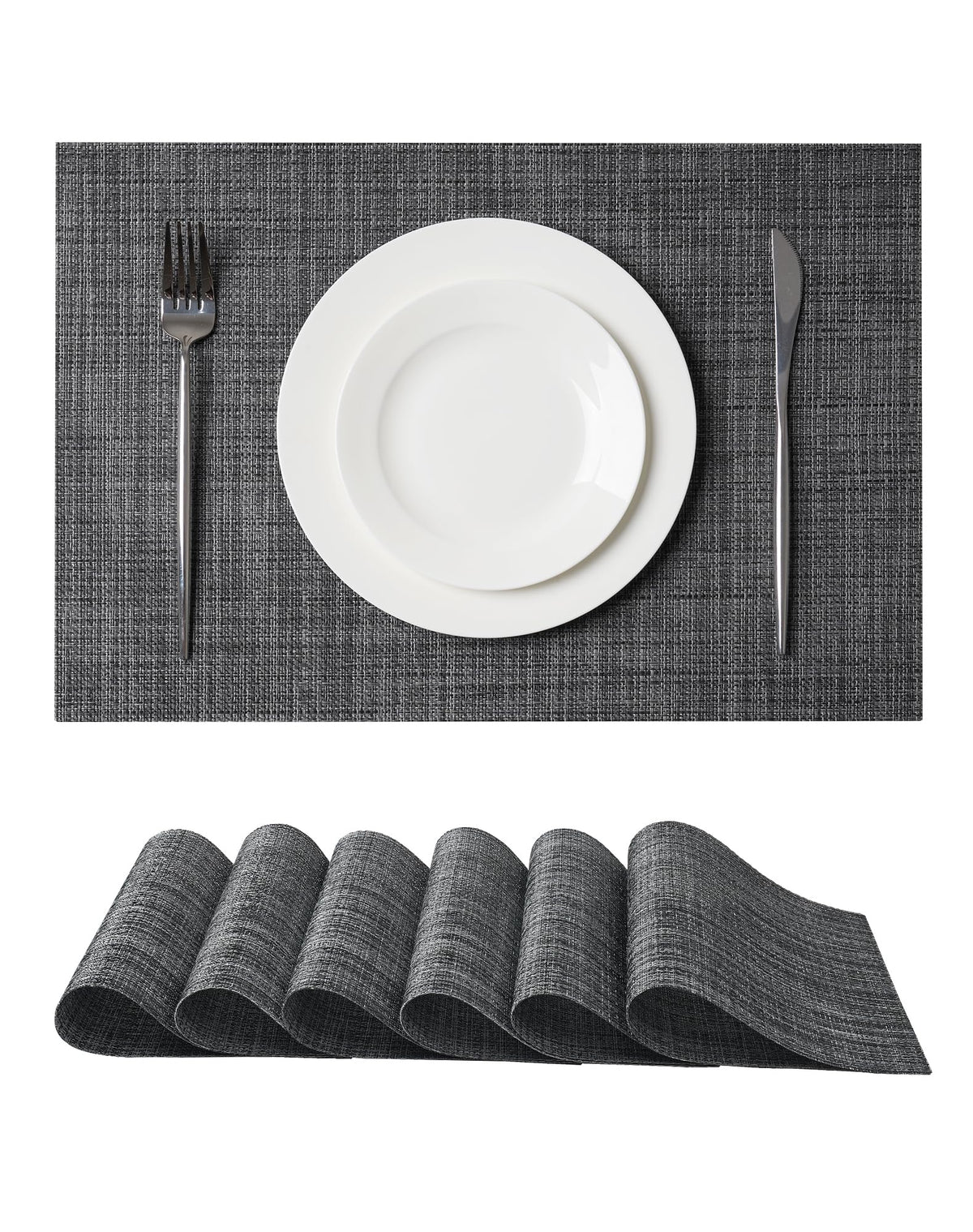 Beige Placemats Set of 6 - Heat-Resistant, Non-Slip Table Mats, Washable Woven Vinyl for Indoor & Outdoor Dining