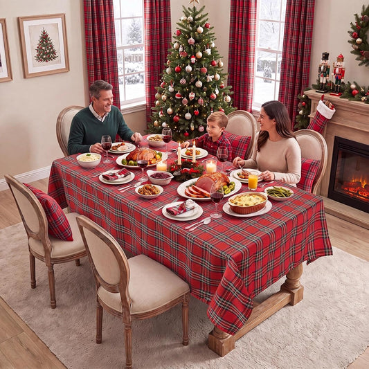 Softalker Christmas Checkered Tablecloth Rectangle, Red, 54 x 80 Inch