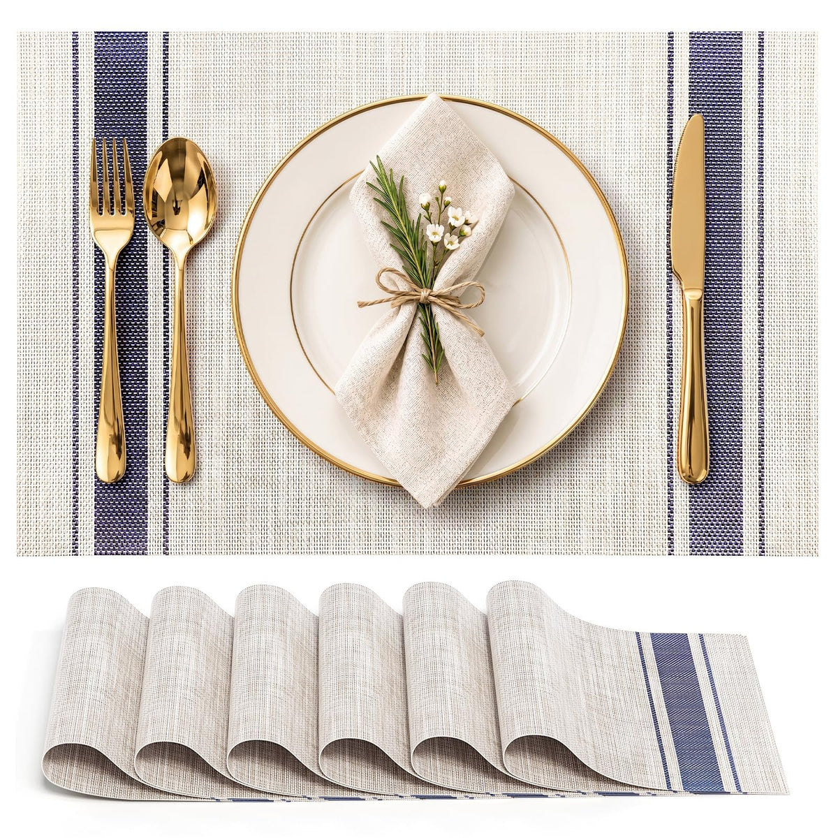 Aofmee Placemats, Placemats Set of 6, Heat Resistant Place Mats, Washable PVC Table Mats, Woven Vinyl Plastic Placemats for Dining Table, Non-Slip Stain Resistant Kitchen Table Placemats Easy to Clean