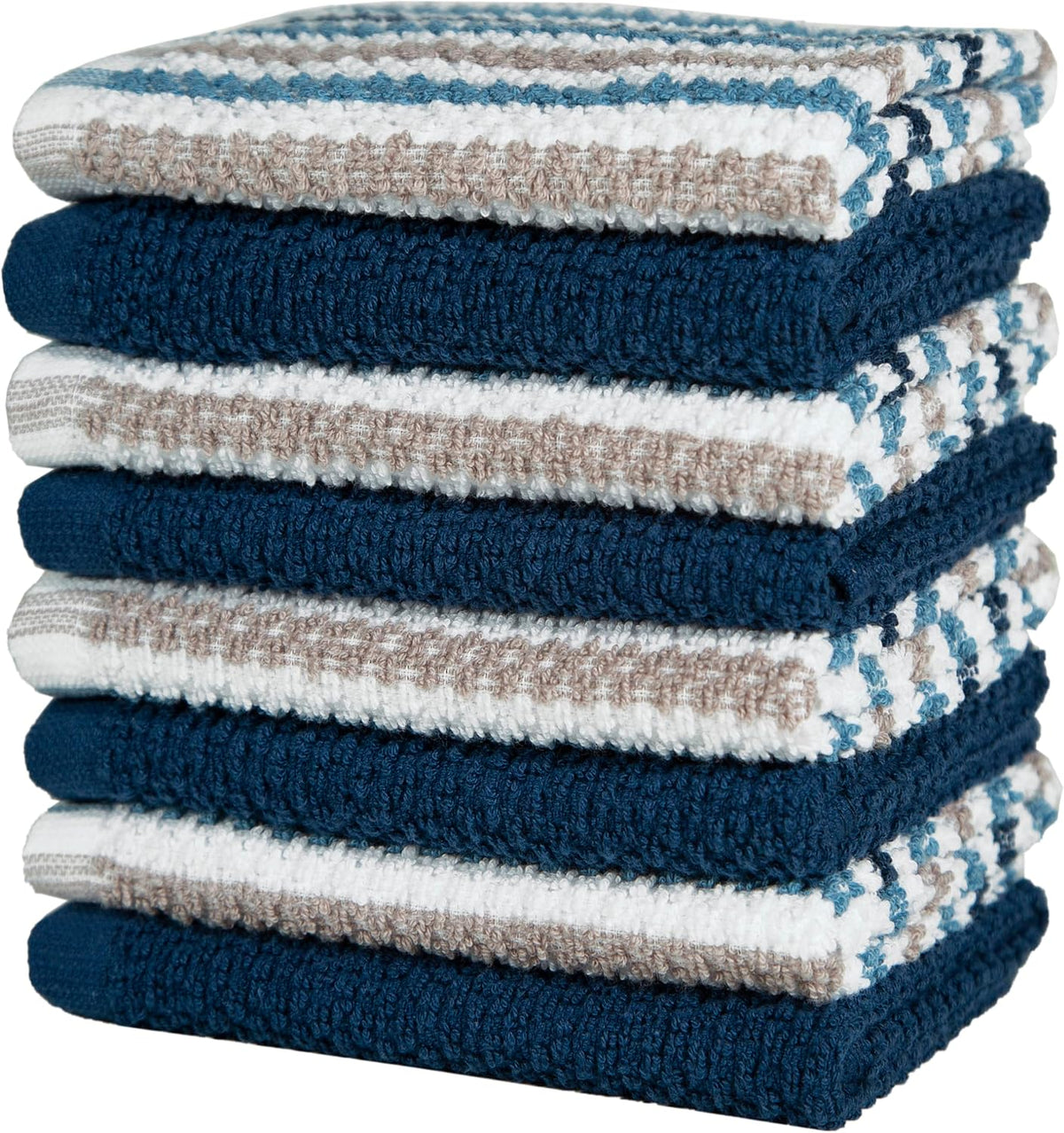 Bumble Dish Cloths 8-Pack, Cotton Kitchen Towels, 12"x12" Blue Wide Stripes