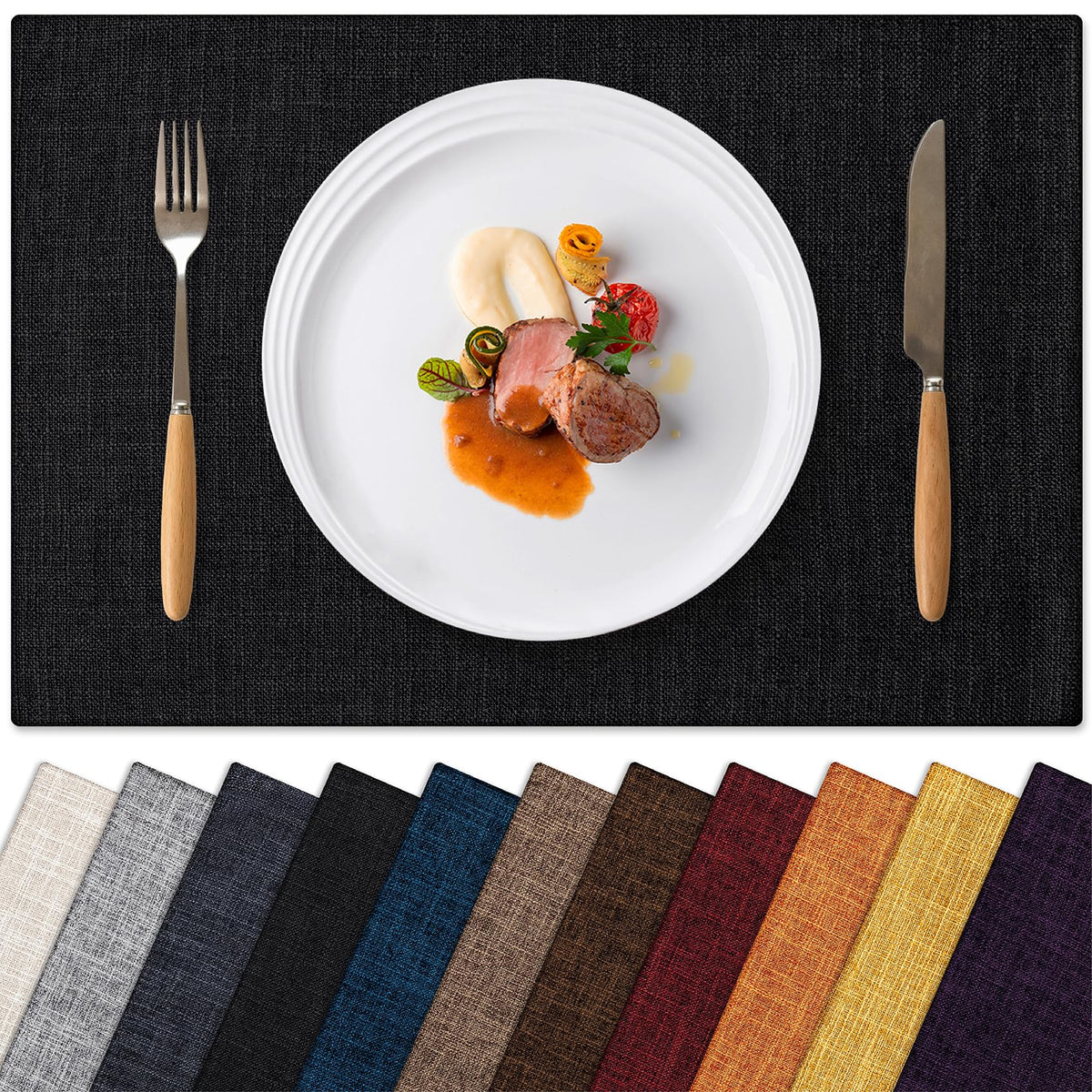 Placemats Set of 6 Machine Washable Cloth Table Mats, 12x18 Inch