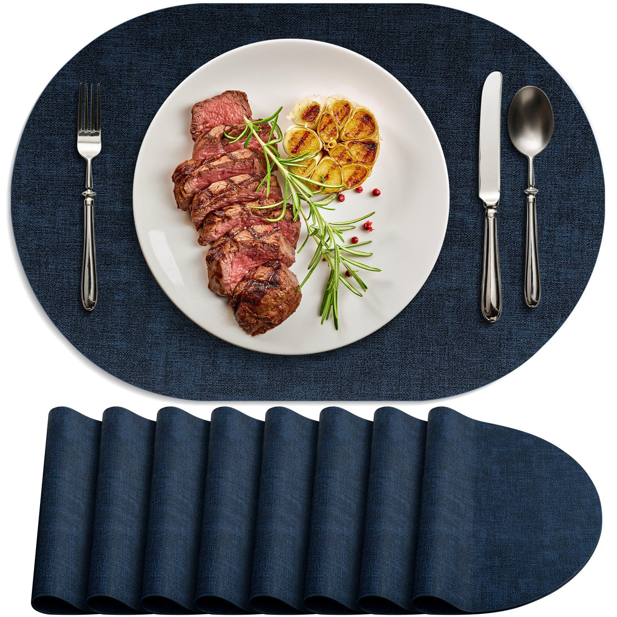 Faux Leather Oval Placemats Set of 8, Beige