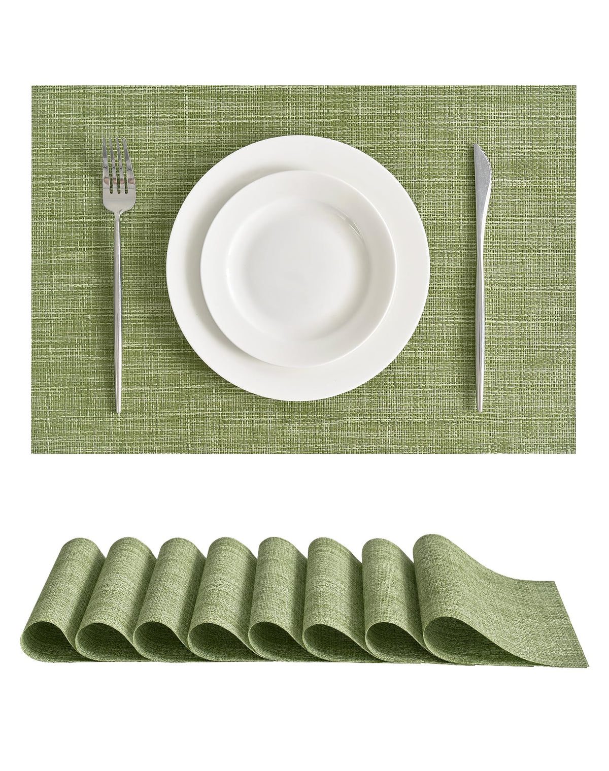 Beige Placemats Set of 8 - Heat-Resistant, Non-Slip Table Mats, Washable Woven Vinyl for Indoor & Outdoor Dining