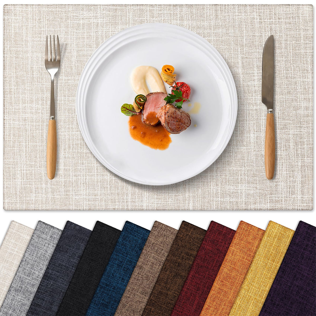 Placemats Set of 6 Machine Washable Cloth Table Mats, 12x18 Inch