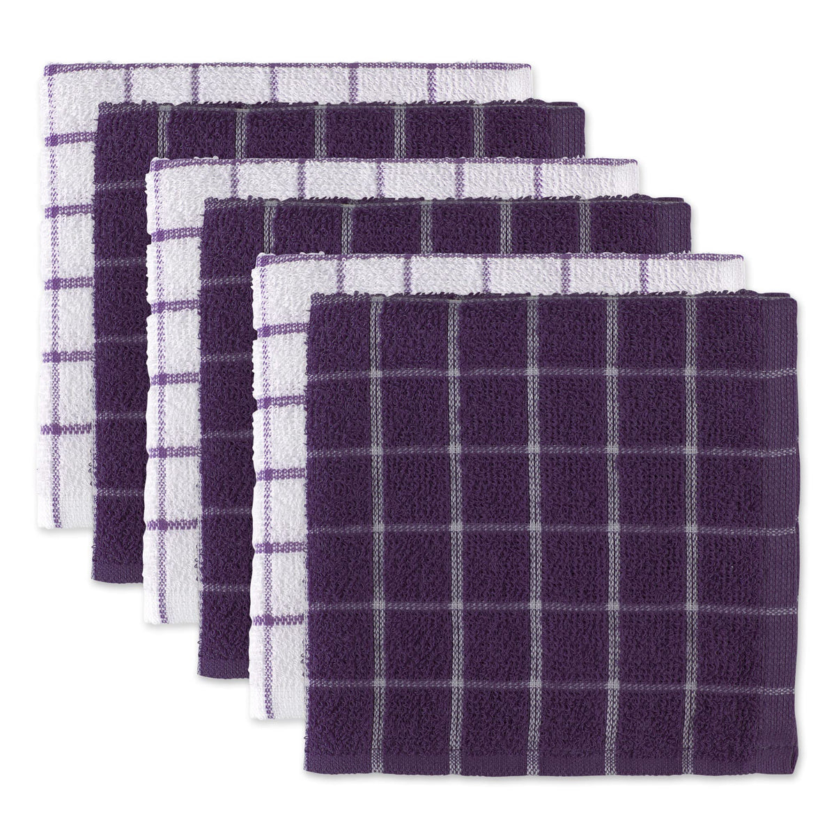 DII Basic Terry Collection Windowpane Dishcloth Set, 12x12, Gray, 6 Piece