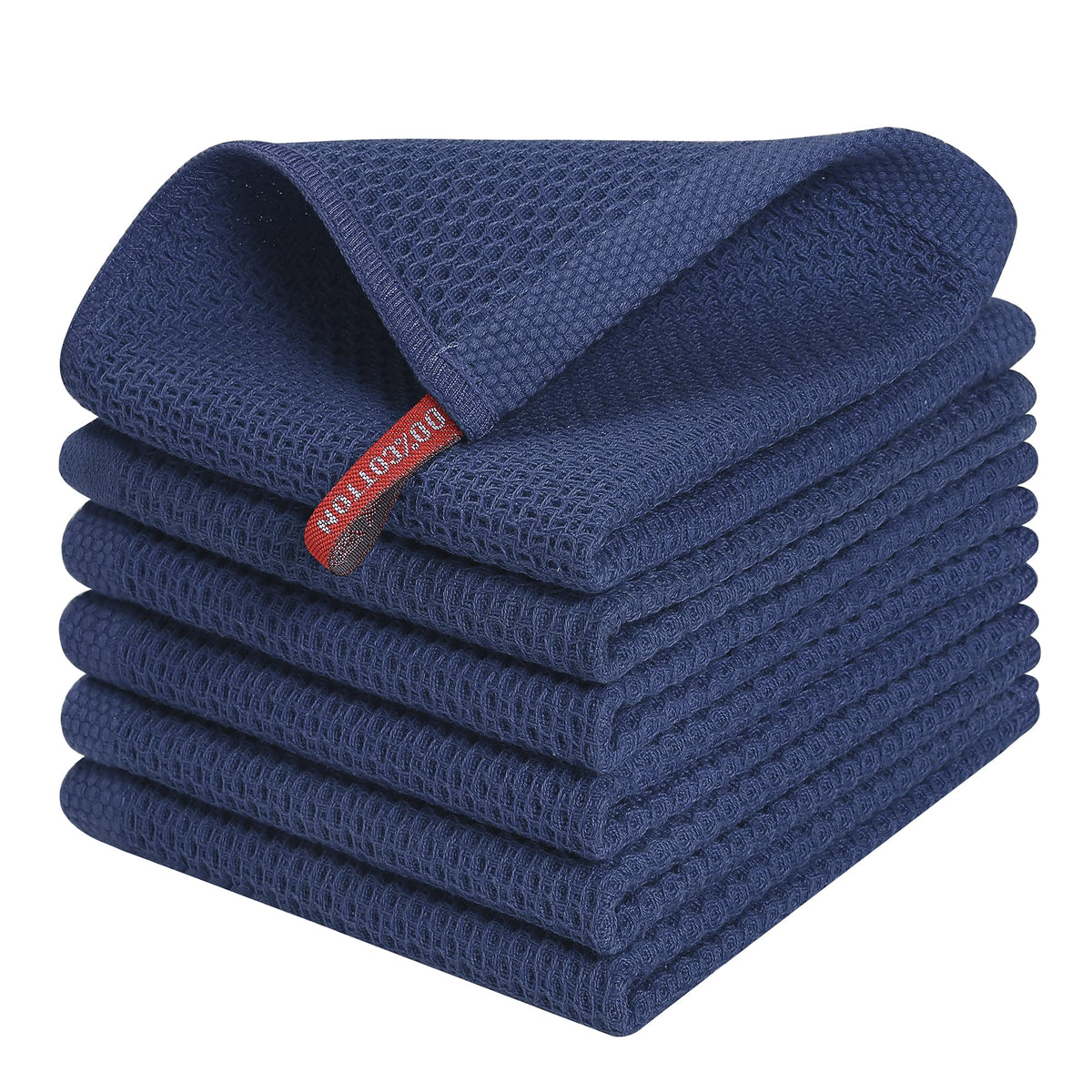 Kitinjoy 100% Cotton Waffle 6-Pack Kitchen Towels, 12" x 12", Dark Grey