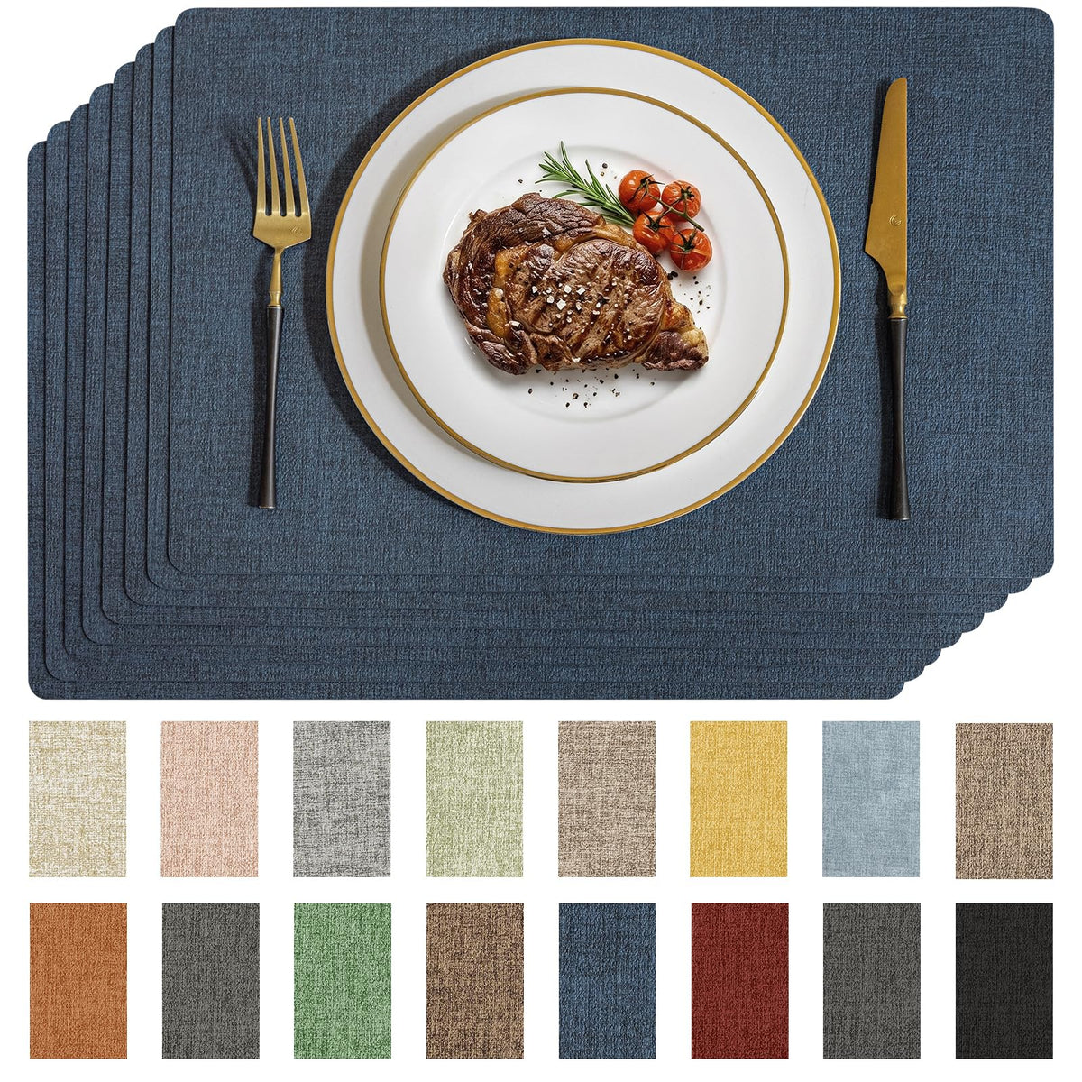 Romanstile Faux Leather Vinyl Placemats Set of 6, Light Grey