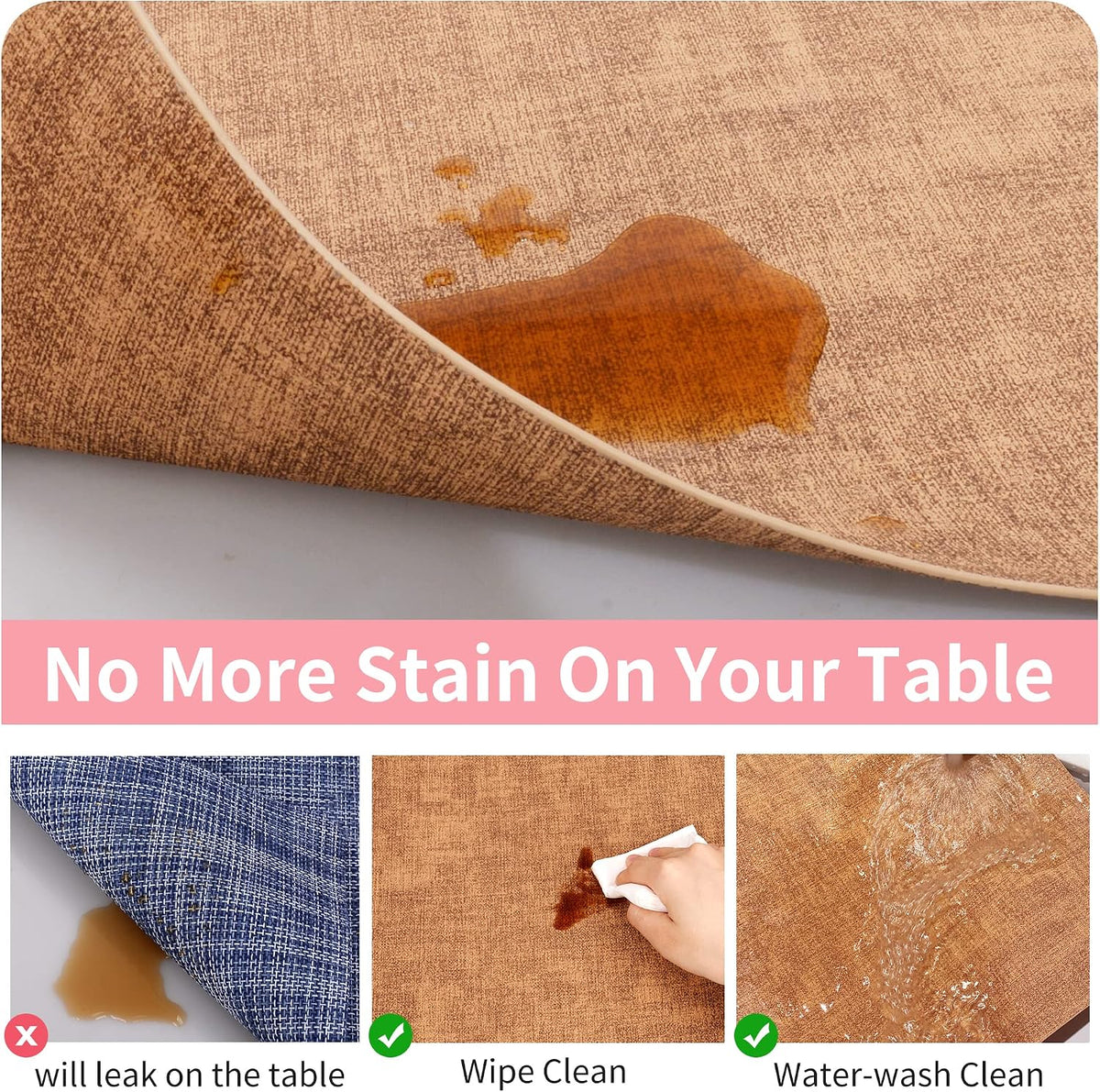 Maxpearl Faux Leather Placemats Set of 6, Easy to Clean, Brown