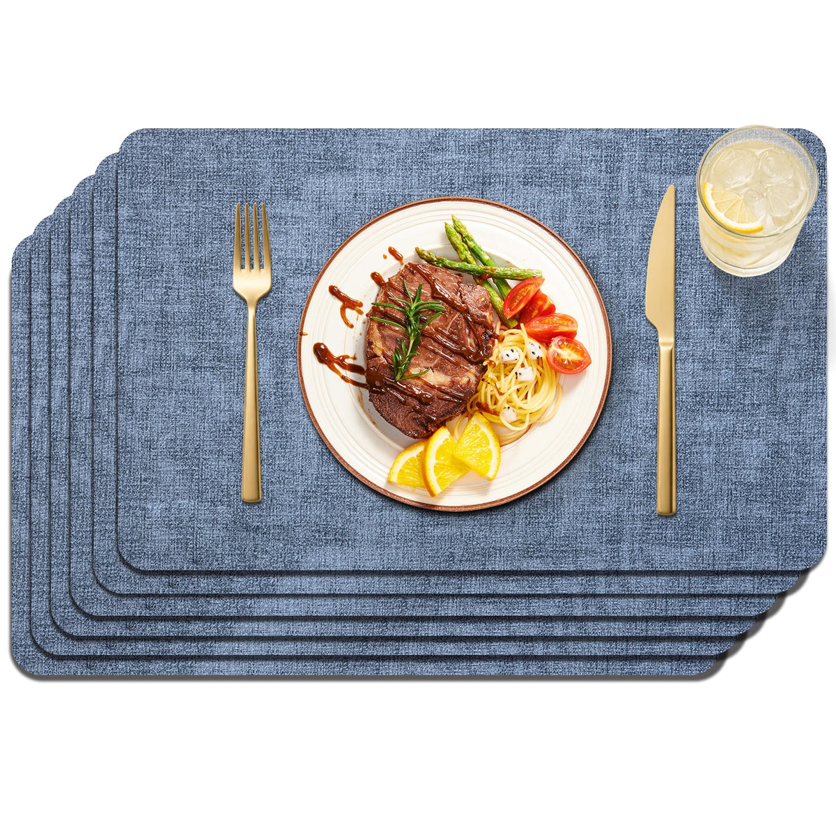 Maxpearl Faux Leather Placemats Set of 6, Easy to Clean, Brown