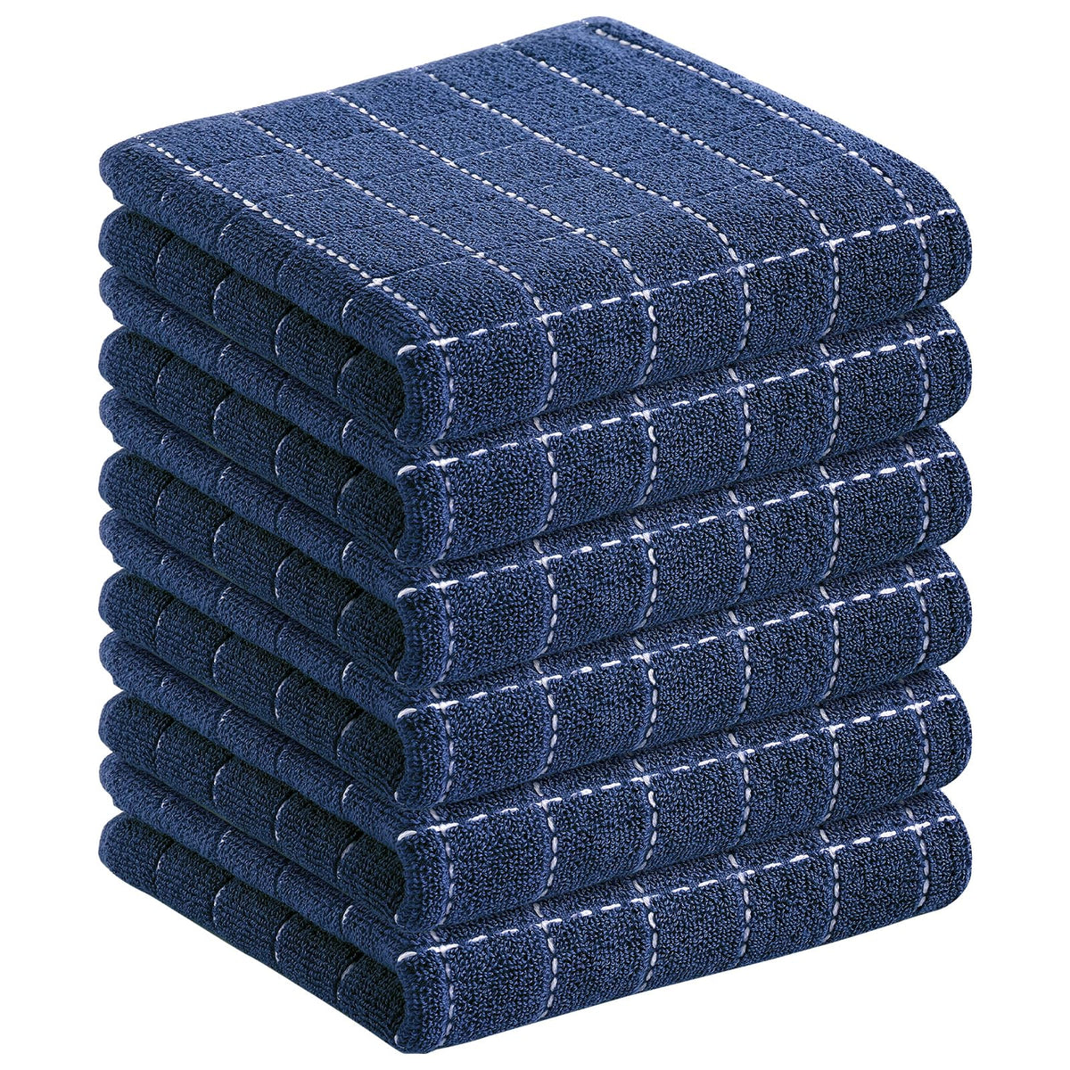 Homaxy 100% Cotton Terry Kitchen Dish Cloths, 6 Pack, Navy Blue