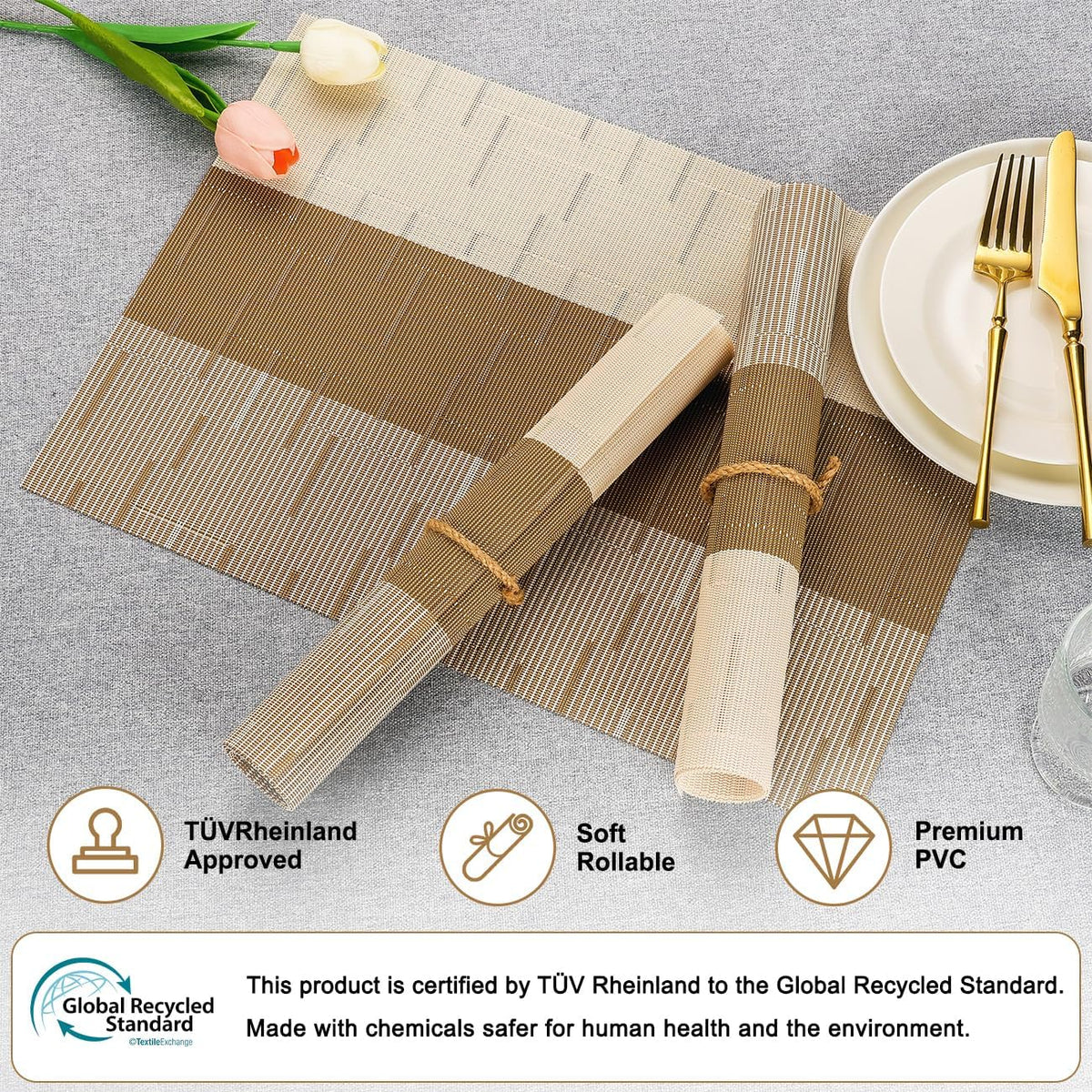 Placemats Set of 8, Vinyl Woven Heat-Resistant Place Mats