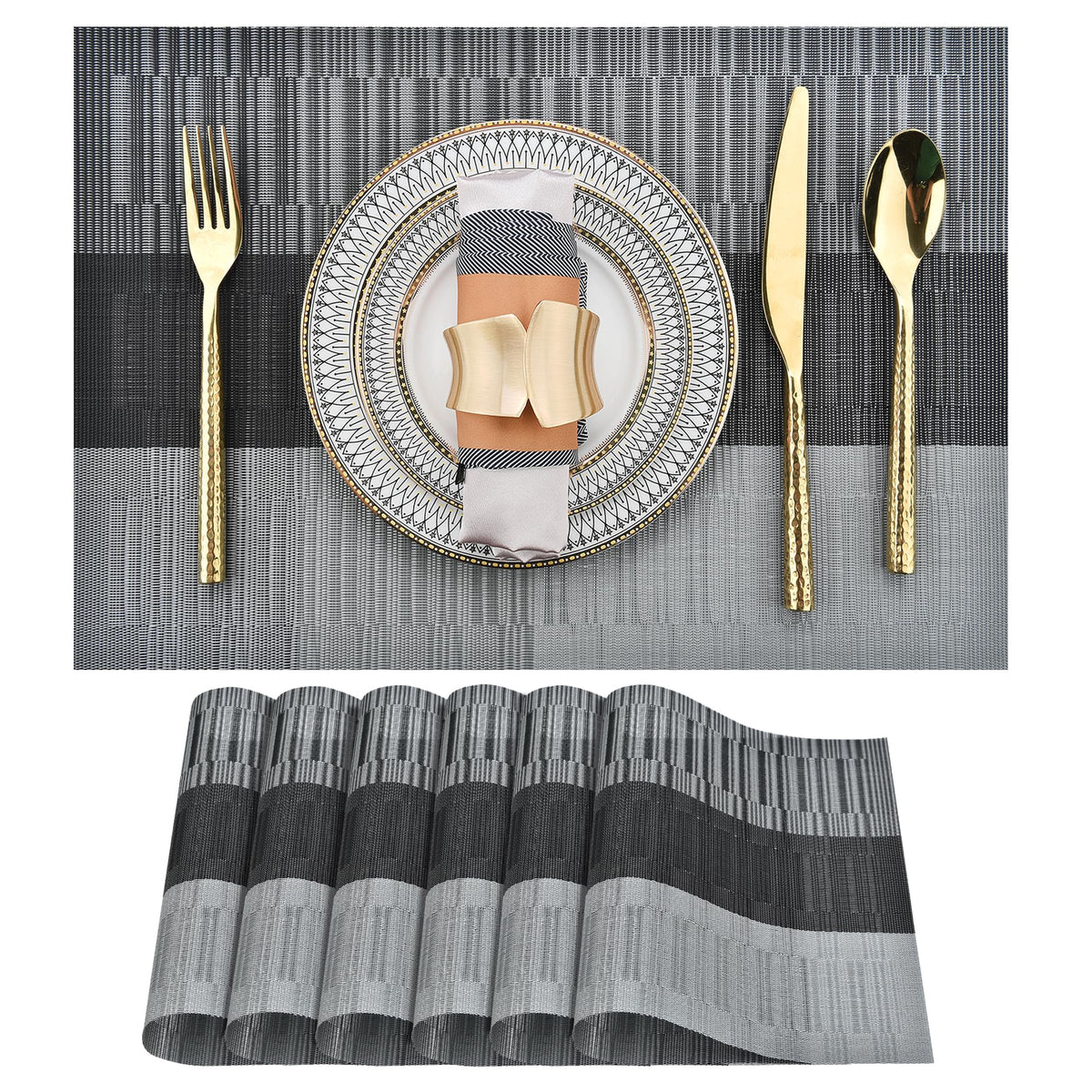 SLKQG Navy Blue Placemats Set of 4 - Easy Clean Washable Vinyl Placemats - Wipeable Heat Resistant Table Mats for Dining Table - 17x12 Inch (Navy Blue, 4)