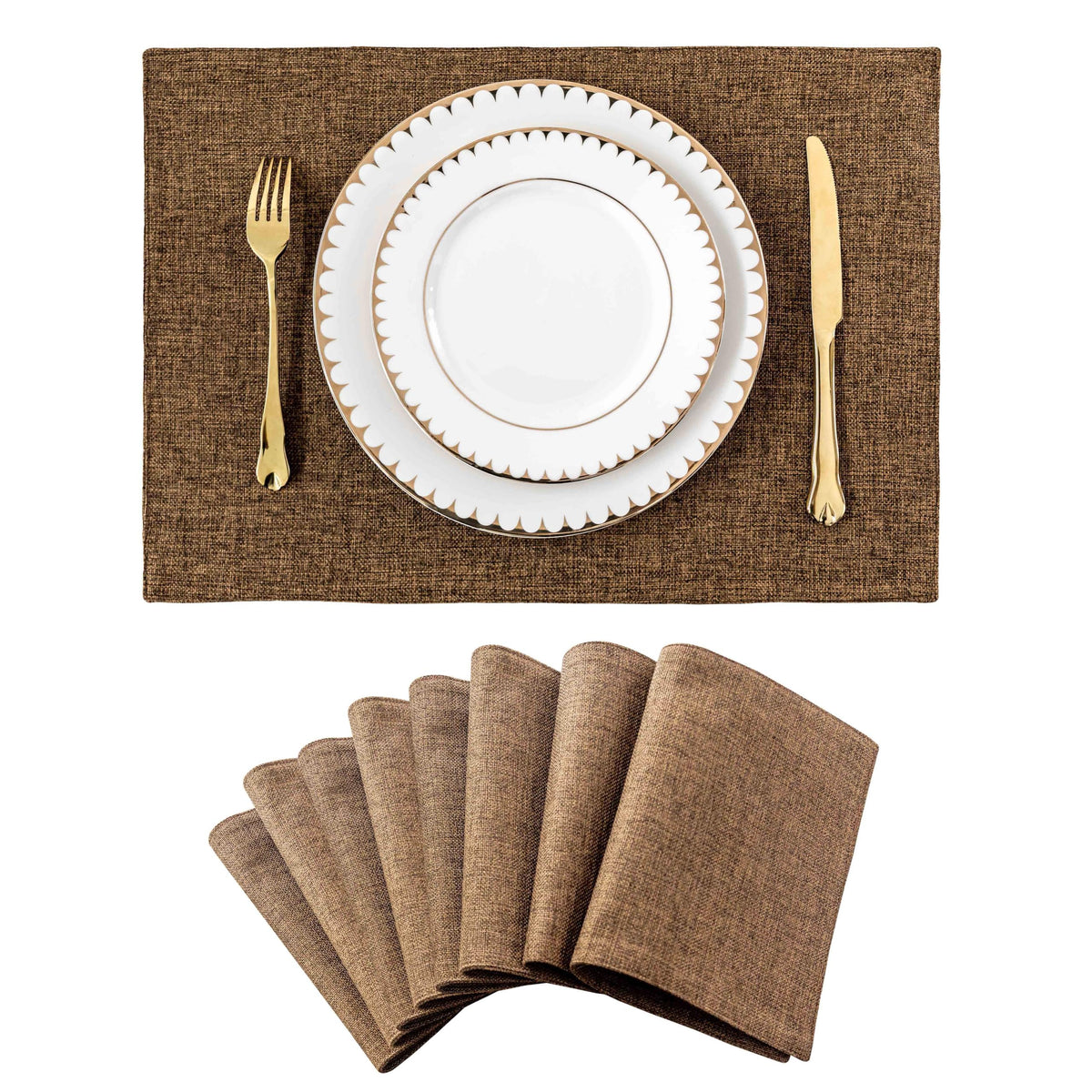 Home Brilliant Linen Placemats Set of 4 Heat Resistant Dining Table Cloth Place Mats Kitchen Table Mats Placemats Table Decor, Natural Linen