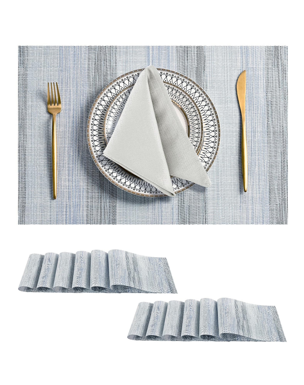 Beige White Placemats Set of 4 - Heat Resistant Non-Slip Place mats for Dining Table, Washable Durable PVC Vinyl Woven Table Mats(Beige White, 4)