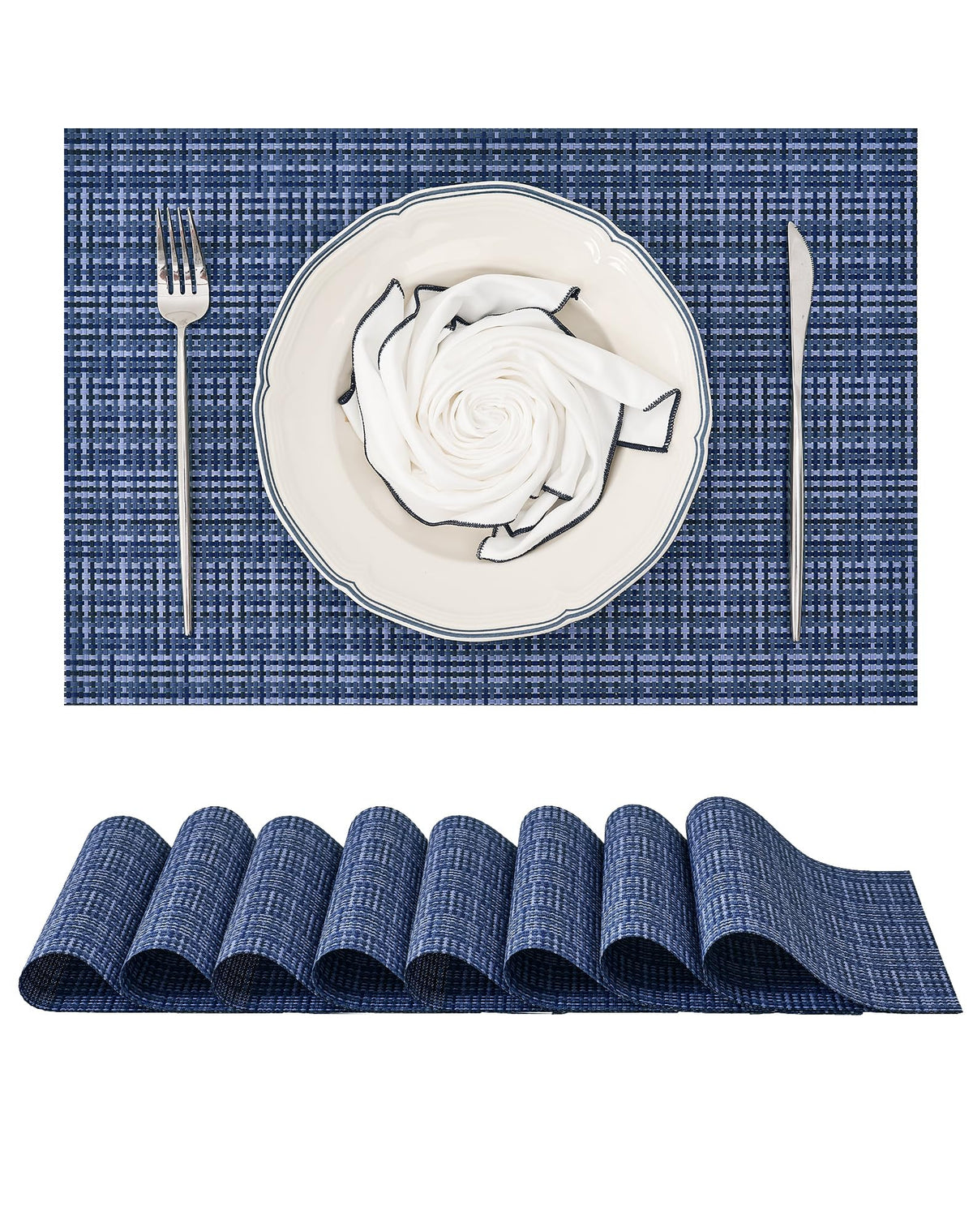 Beige Placemats Set of 4 - Heat-Resistant, Non-Slip Table Mats, Washable Woven Vinyl for Indoor & Outdoor Dining