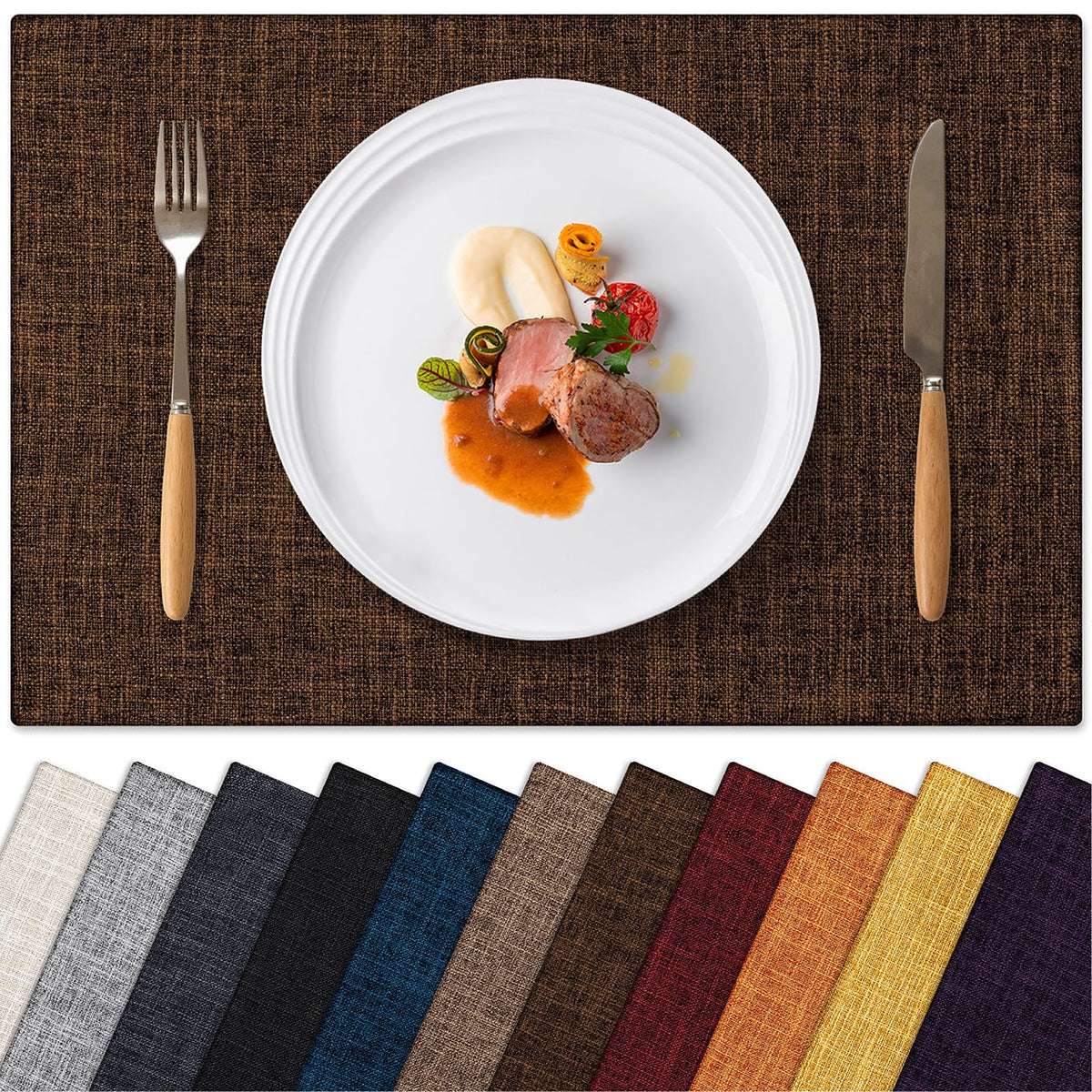 Placemats Set of 6 Machine Washable Cloth Table Mats, 12x18 Inch
