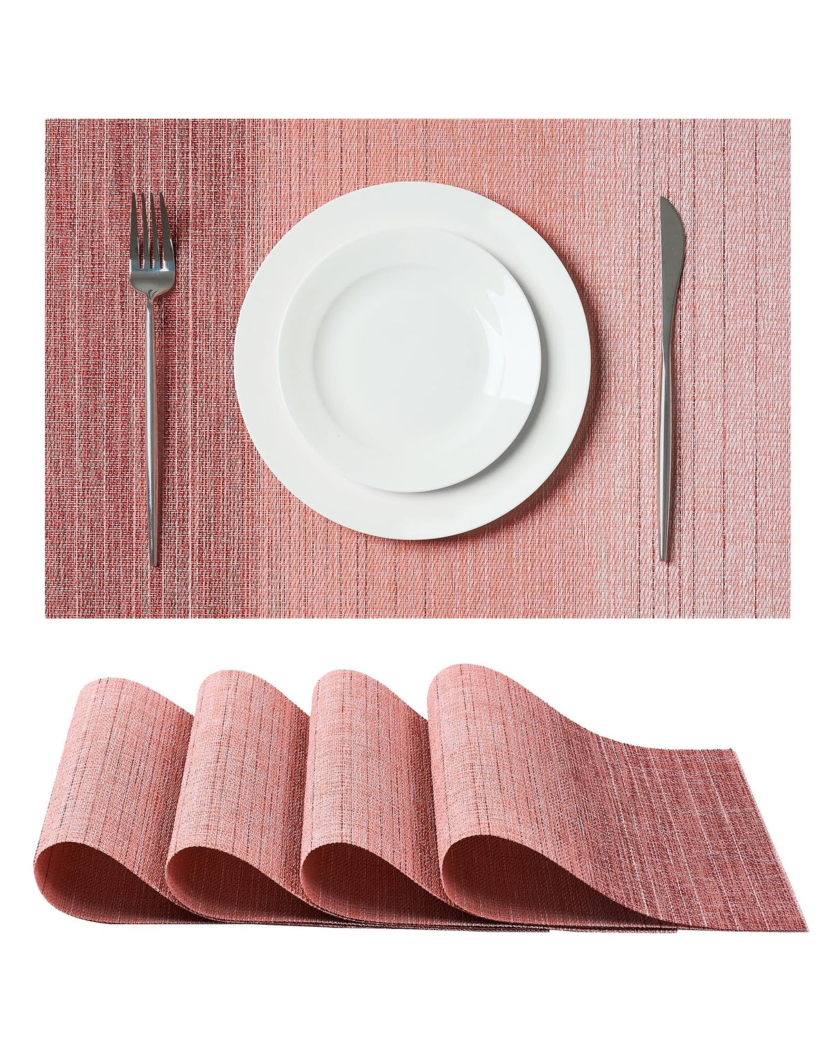 Beige White Placemats Set of 4 - Heat Resistant Non-Slip Place mats for Dining Table, Washable Durable PVC Vinyl Woven Table Mats(Beige White, 4)