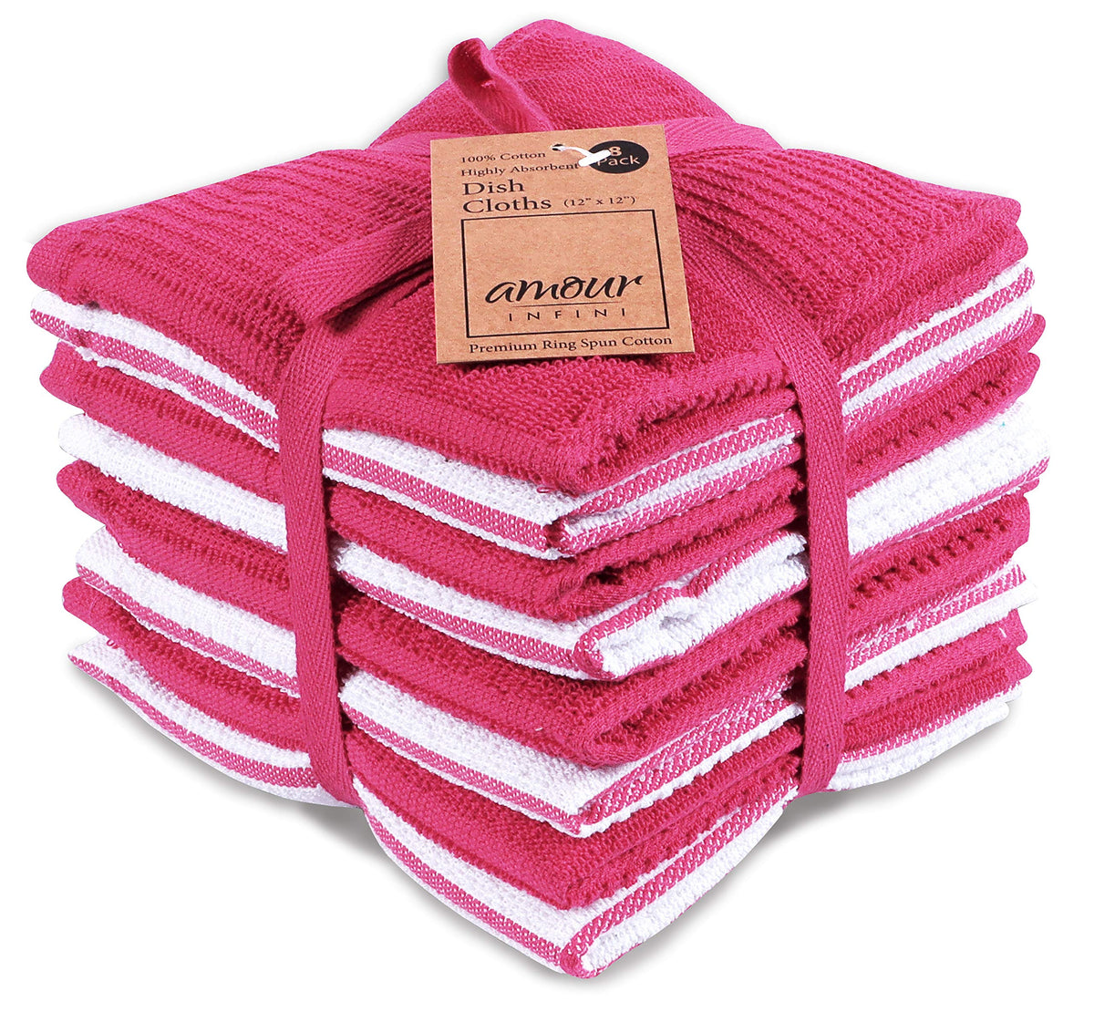AMOUR INFINI Cotton Kitchen Dish Cloths Set of 8 – Highly Absorbent, Super Soft Premium Terry Cleaning Cloth (12"x12" Inch) Premium Dishcloths for Washing Dishes (Dark Grey)