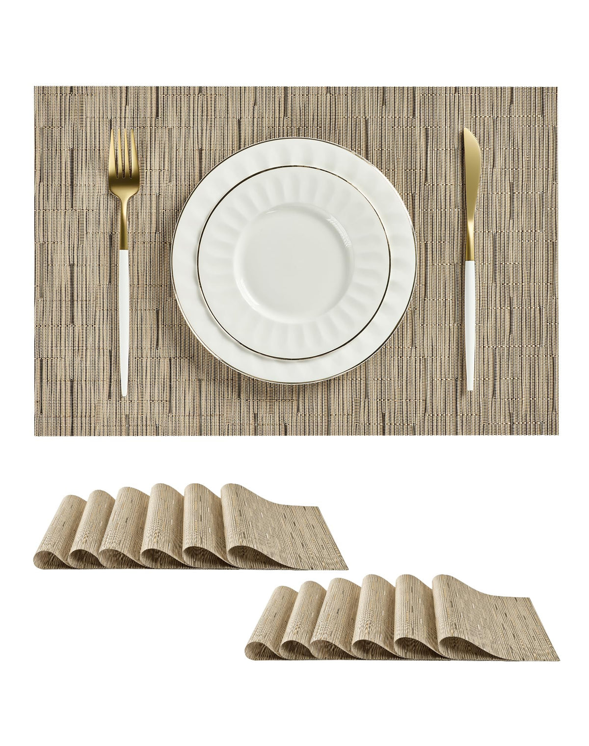 Beige White Placemats Set of 4 - Heat Resistant Non-Slip Place mats for Dining Table, Washable Durable PVC Vinyl Woven Table Mats(Beige White, 4)