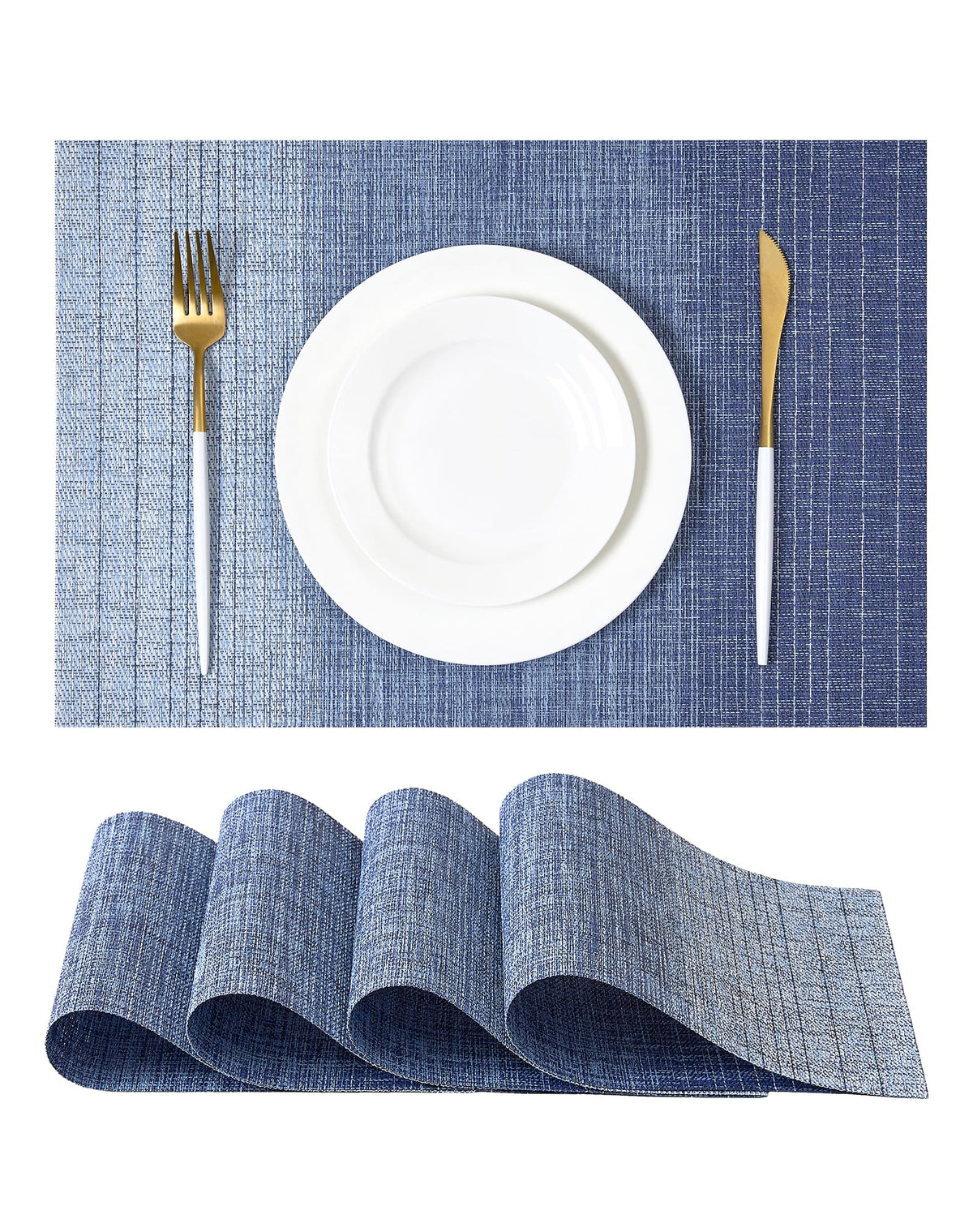 Beige Placemats Set of 6 - Heat-Resistant, Non-Slip Table Mats, Washable Woven Vinyl for Indoor & Outdoor Dining