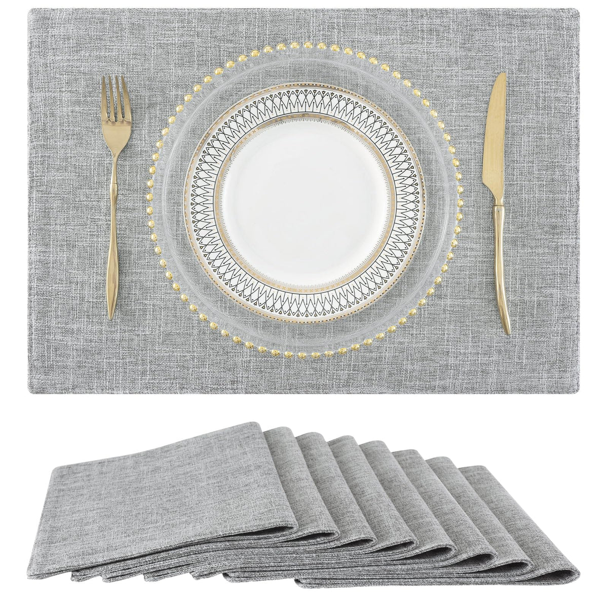 homing Faux Cotton Linen Placemats Set of 8, Cloth Dining Table Mats