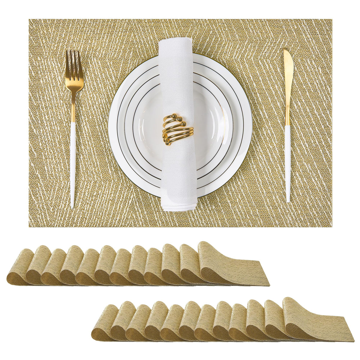 Beige Placemats Set of 4 - Heat-Resistant, Non-Slip Table Mats, Washable Woven Vinyl for Indoor & Outdoor Dining