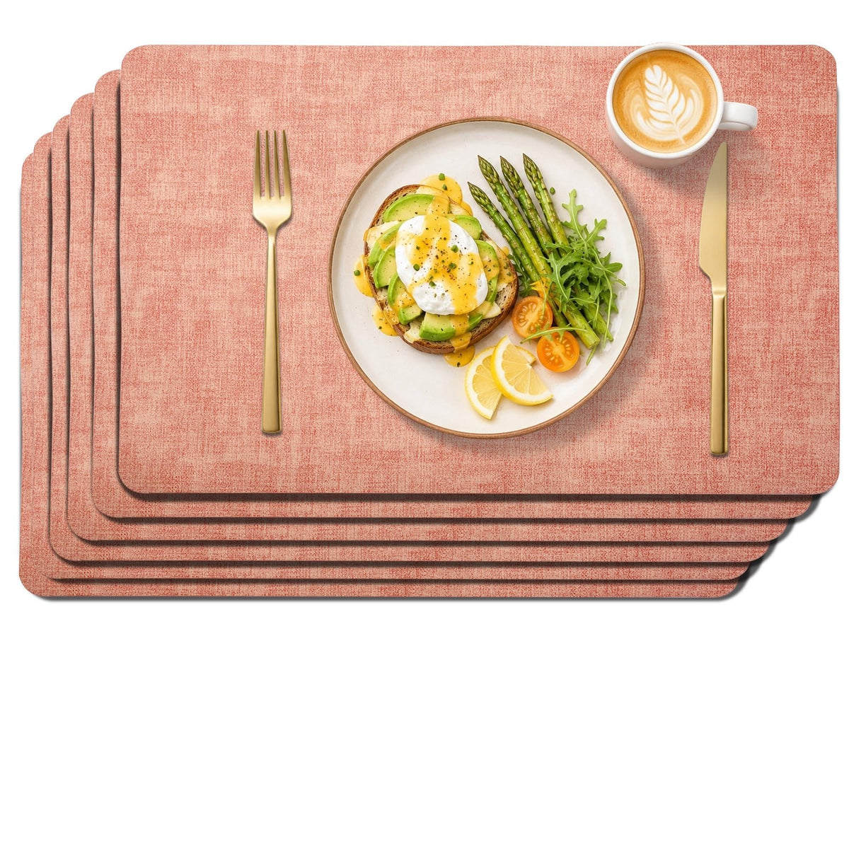 Maxpearl Faux Leather Placemats Set of 6, Easy to Clean, Brown