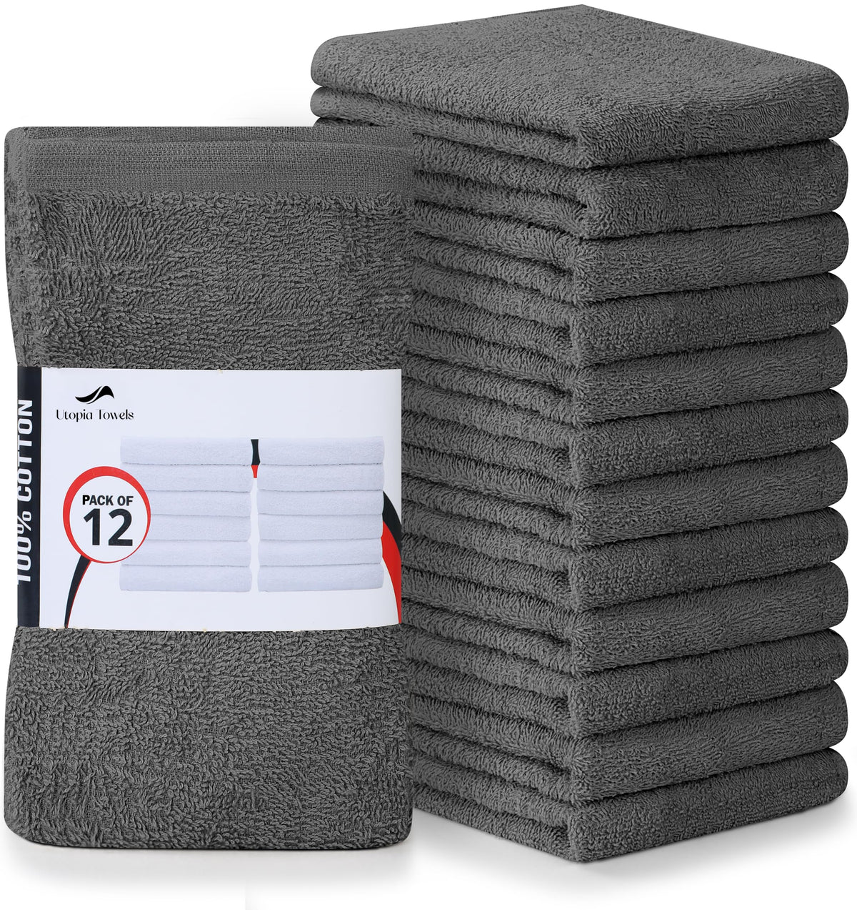 Utopia Towels Kitchen Bar Mops, Pack of 12, 16x19 in, 100% Cotton, White
