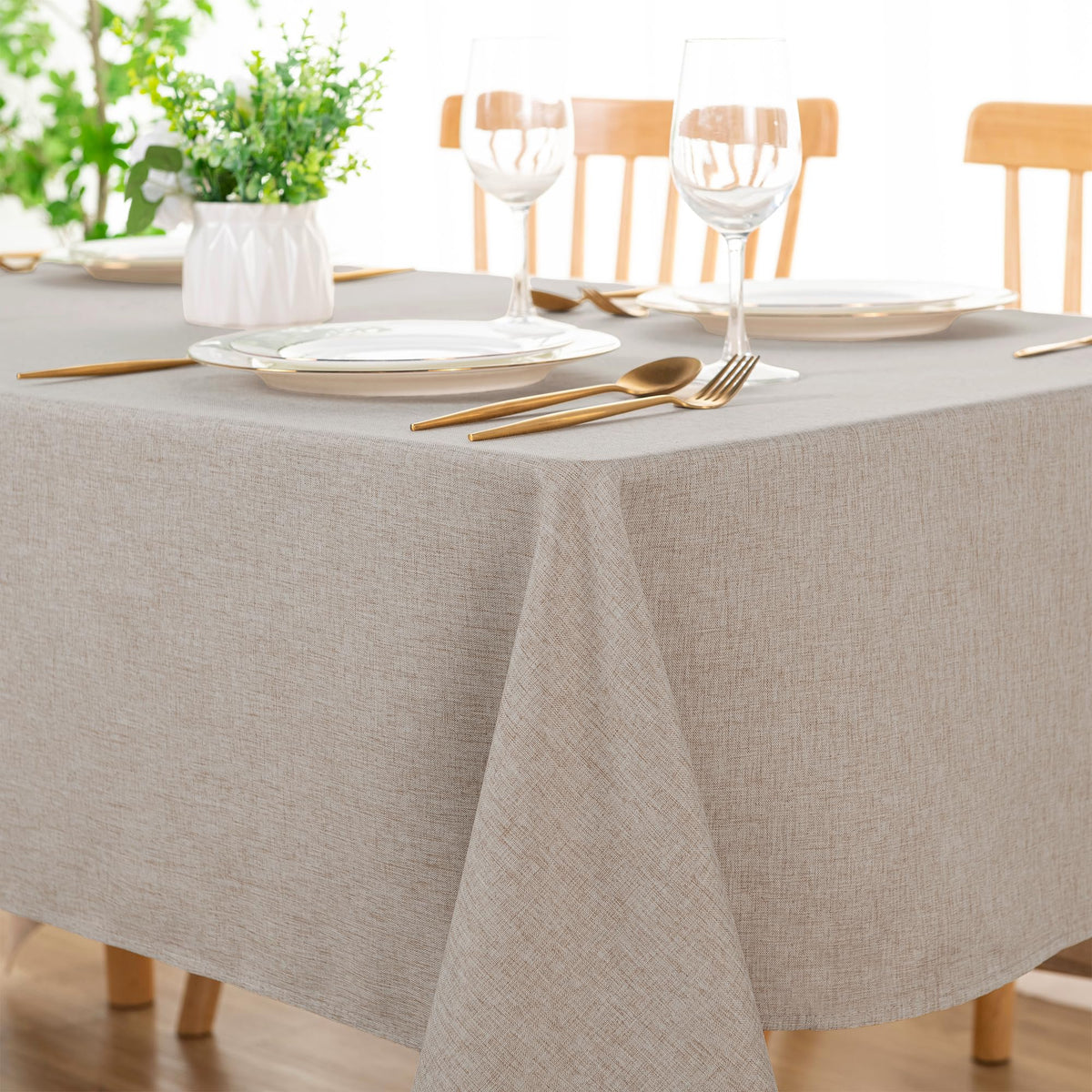 DWCN Rectangle Faux Linen Tablecloth, Table Cover, 54 x 108 Inch, Beige