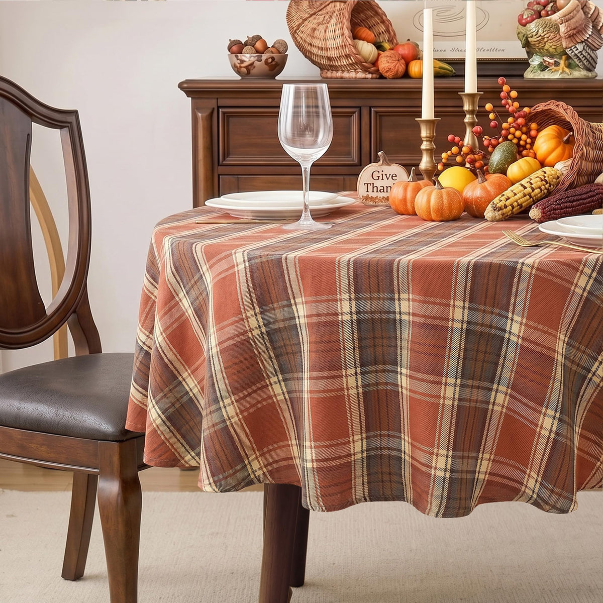 Fall & Thanksgiving Tablecloth Rectangle, Tartan Plaid, 60x102 in