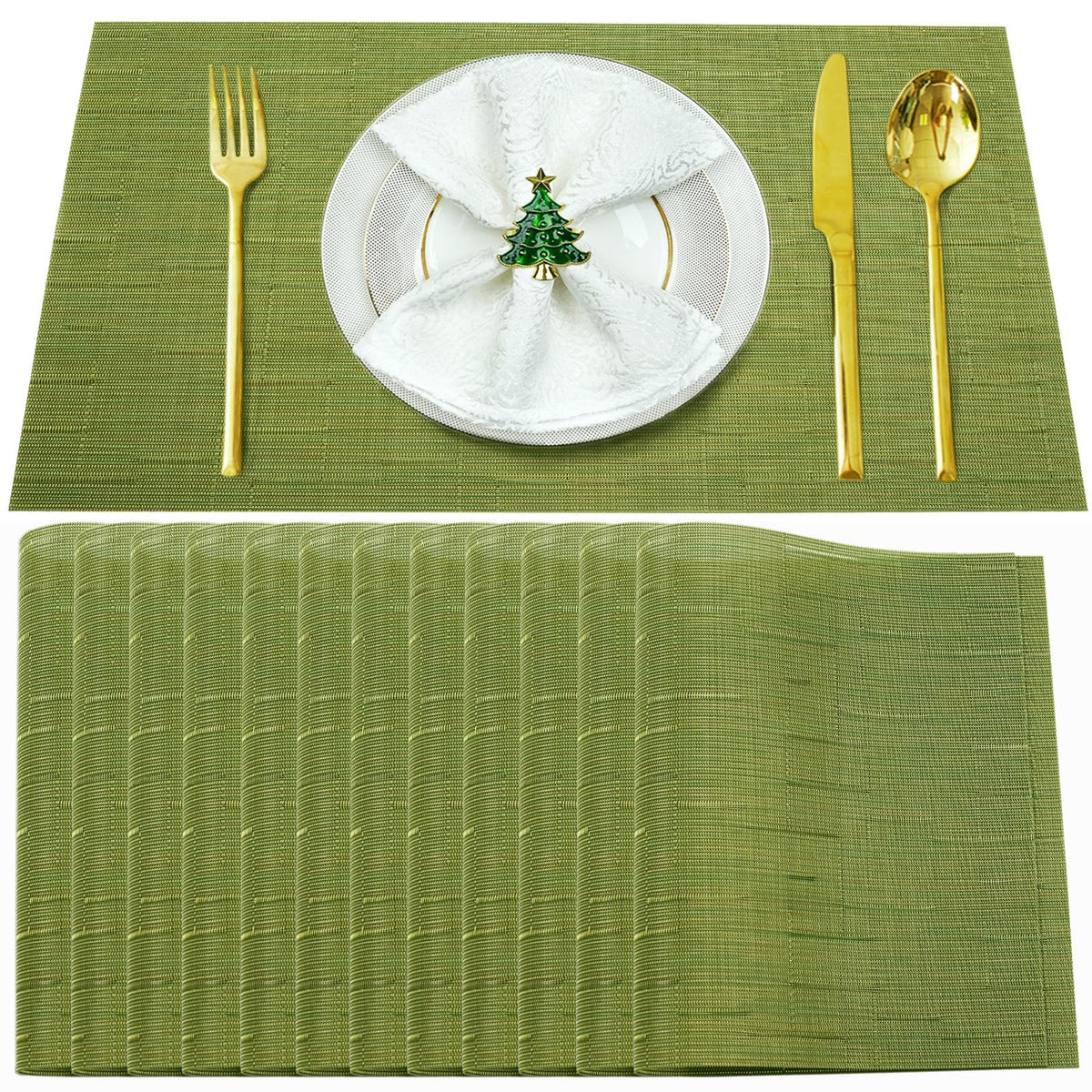 Beige Vinyl Placemats Set of 8,Washable Dining PVC Table Mats