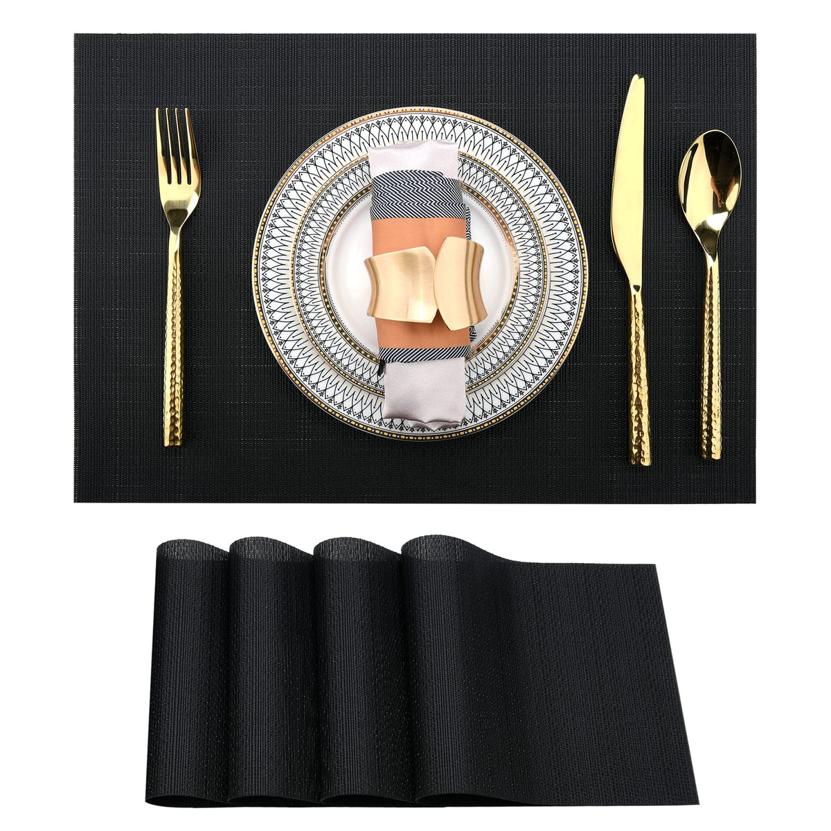 SLKQG Navy Blue Placemats Set of 4 - Easy Clean Washable Vinyl Placemats - Wipeable Heat Resistant Table Mats for Dining Table - 17x12 Inch (Navy Blue, 4)