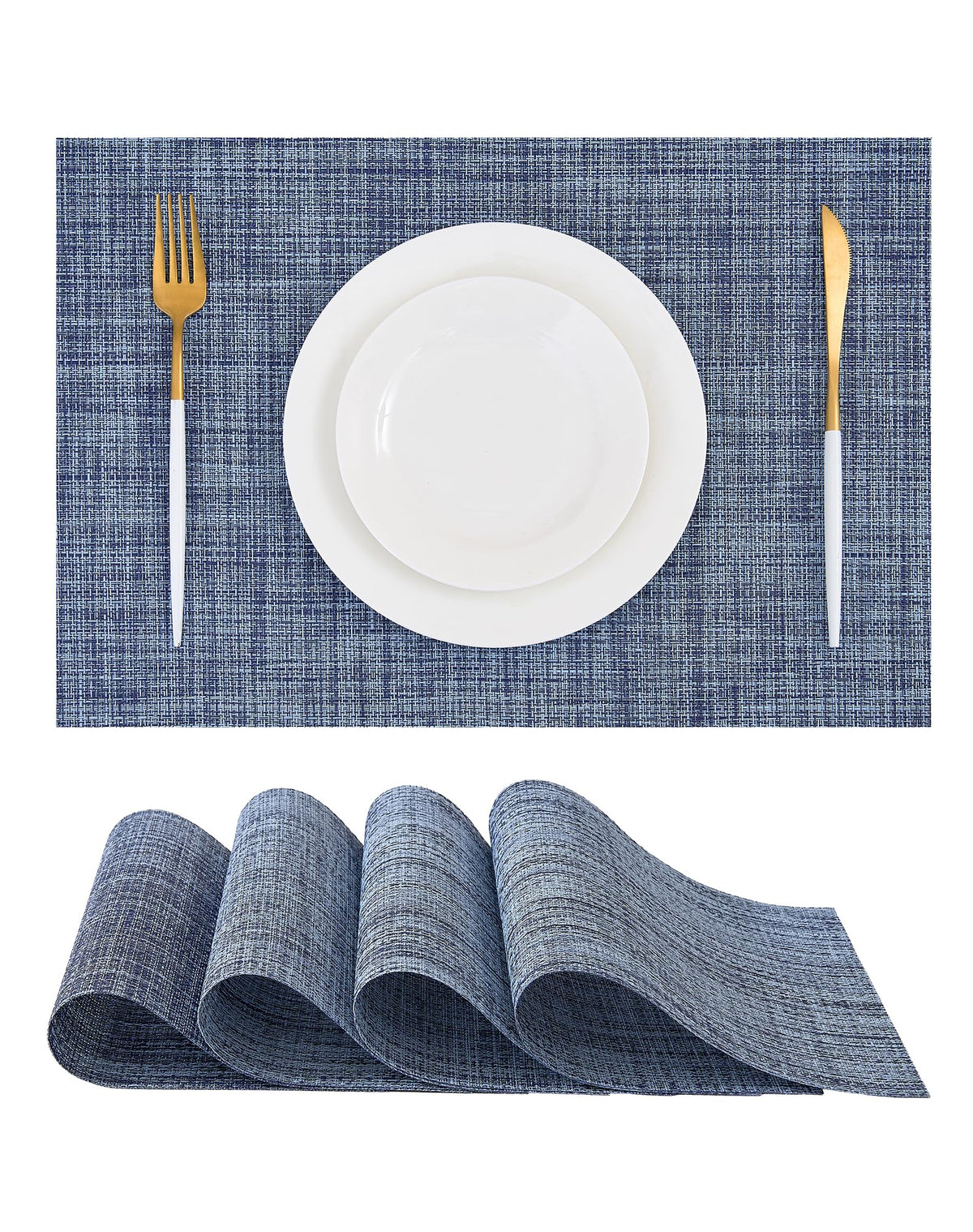 Beige Placemats Set of 8 - Heat-Resistant, Non-Slip Table Mats, Washable Woven Vinyl for Indoor & Outdoor Dining