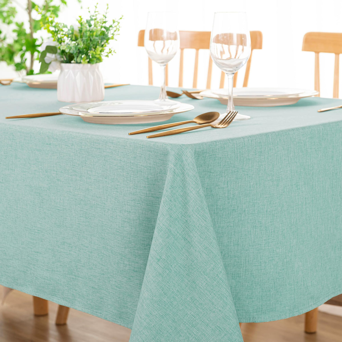 DWCN Rectangle Faux Linen Tablecloth, Table Cover, 54 x 108 Inch, Beige