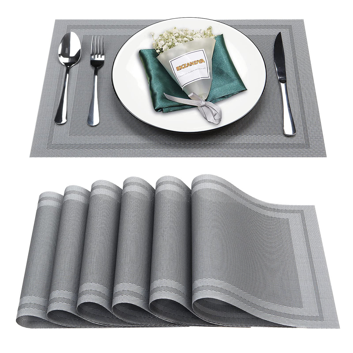Beige Vinyl Placemats Set of 8,Washable Dining PVC Table Mats