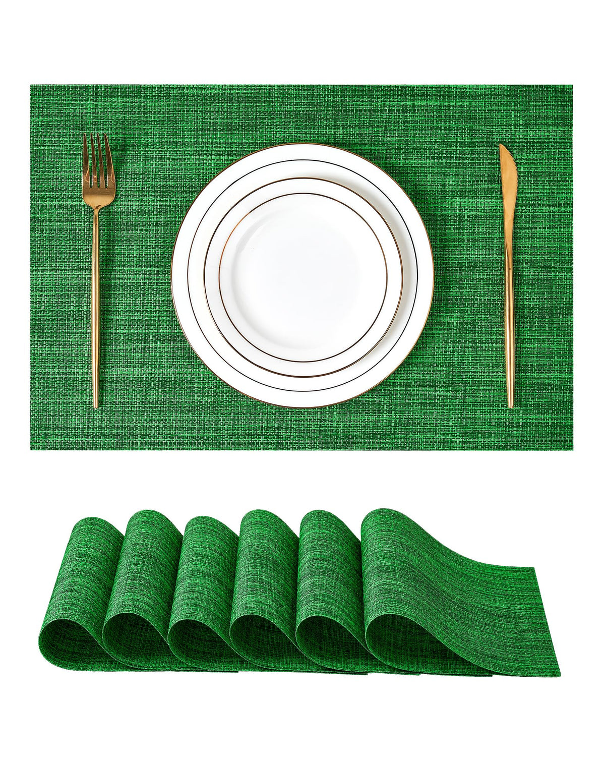 Beige Placemats Set of 4 - Heat-Resistant, Non-Slip Table Mats, Washable Woven Vinyl for Indoor & Outdoor Dining