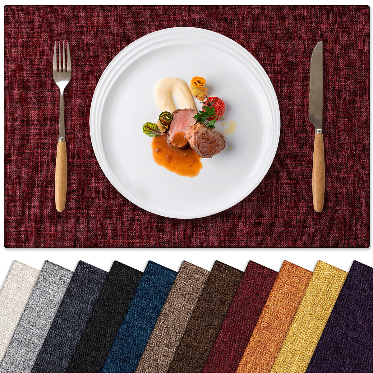 Placemats Set of 6 Machine Washable Cloth Table Mats, 12x18 Inch