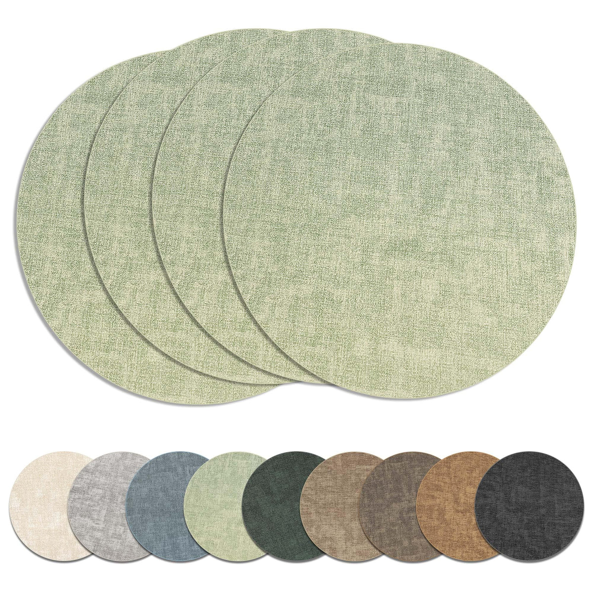 13" Round Placemats Set of 6, Reversible Faux Leather Wipeable Table Mats