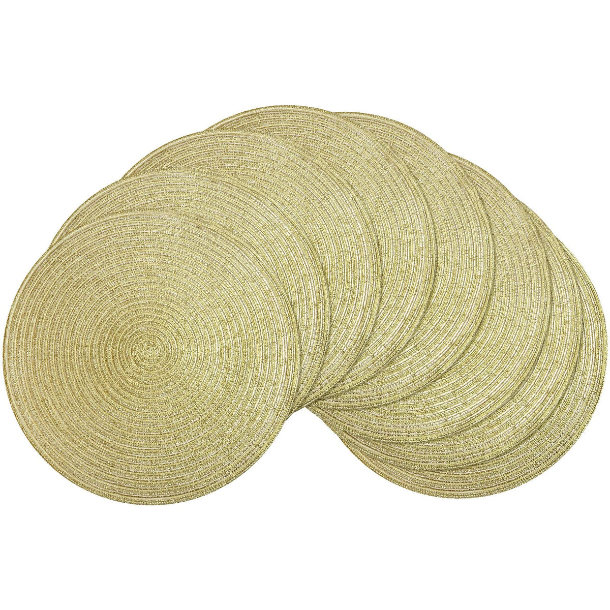 SHACOS Round Braided Placemats Set of 8 Cotton Fabric Round Table Mats Non Slip Washable 15 inch Round Place Mats Home Party Table Decor (Beige, 8)