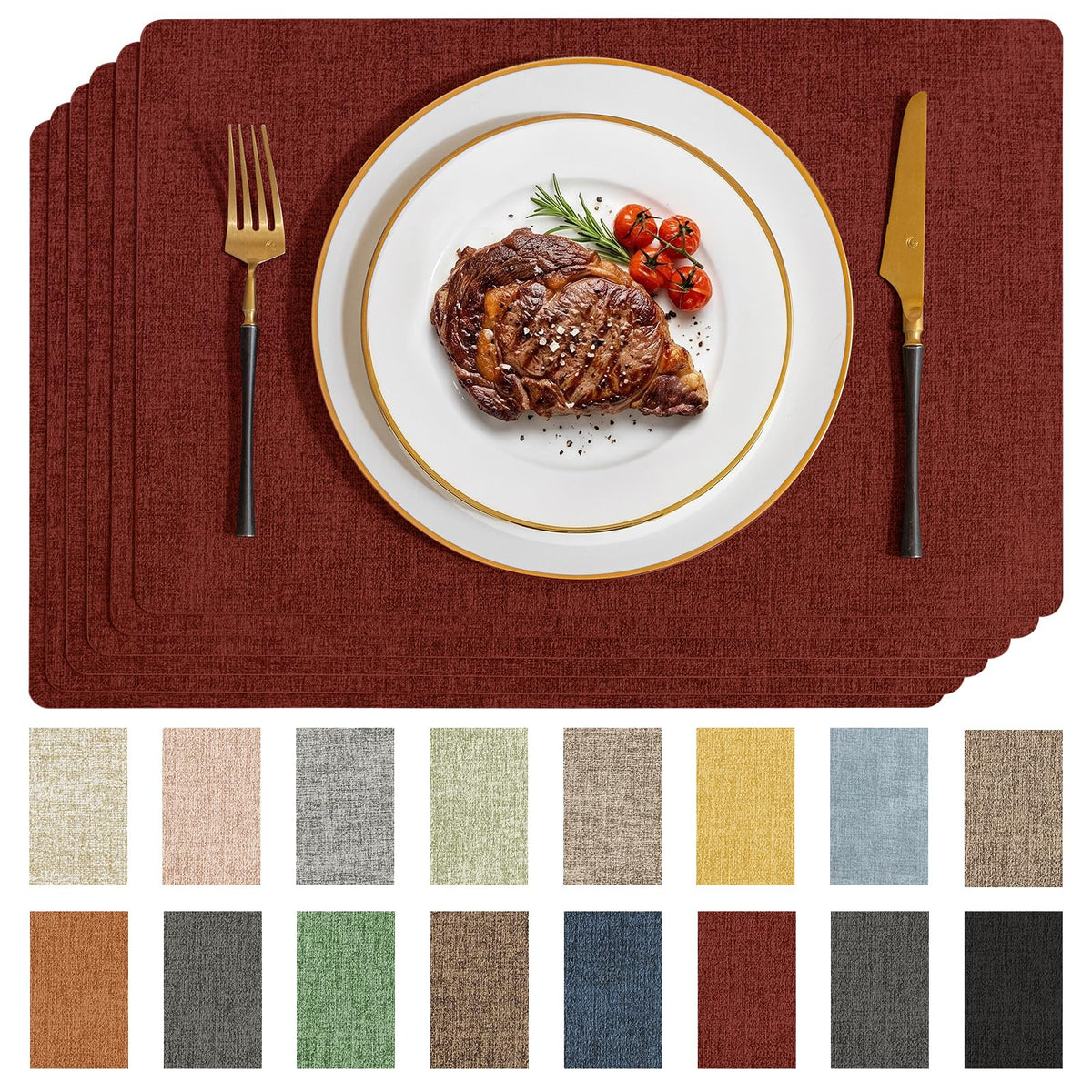 Romanstile Faux Leather Vinyl Placemats Set of 6, Light Grey