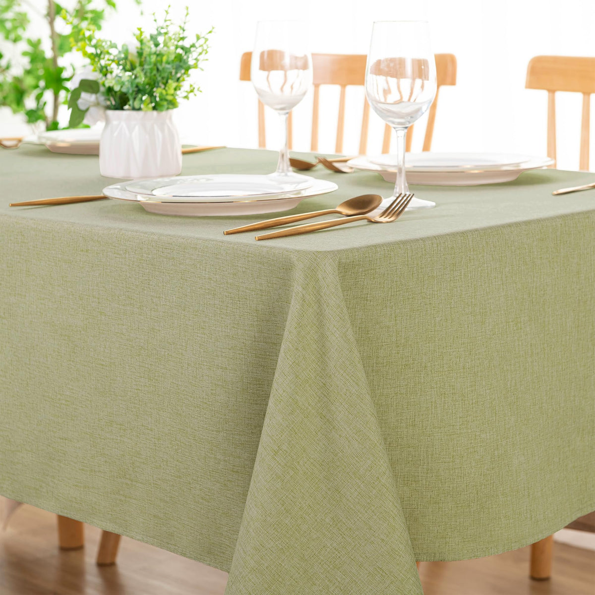 DWCN Rectangle Faux Linen Tablecloth, Table Cover, 54 x 108 Inch, Beige