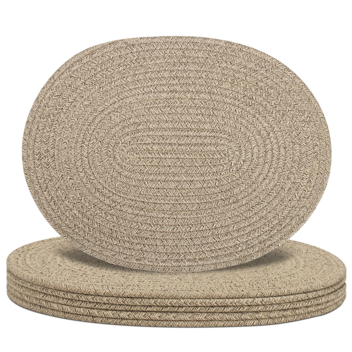Oval Woven Placemats Set of 6, Boho Cotton Rope Braided Table Mats, 17x13 Inches Non Slip Heat Resistant Place Mats for Dining Room, Thick Hot Pads for Farmhouse Kitchen Table Decor. (Brown)