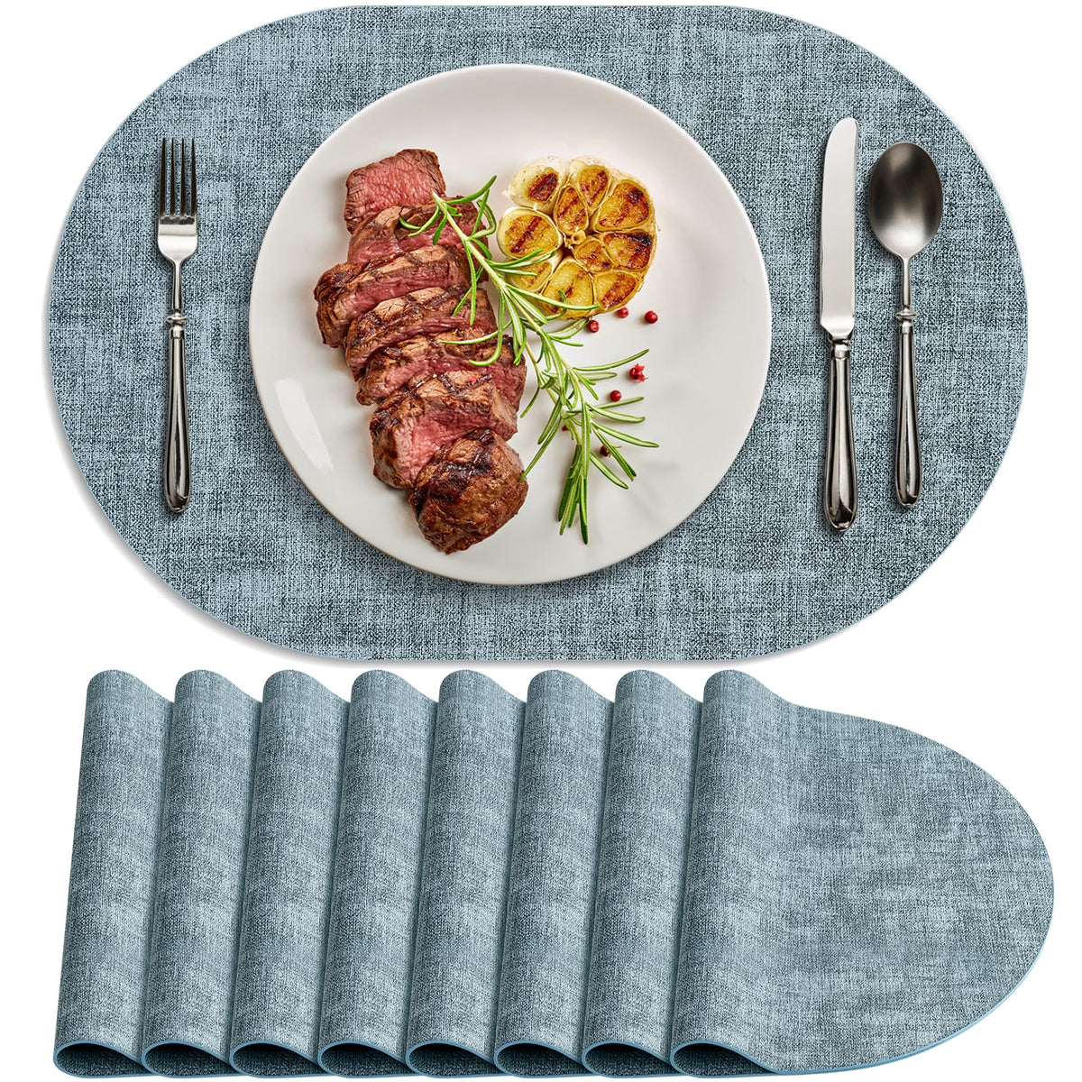 Faux Leather Oval Placemats Set of 4, Beige