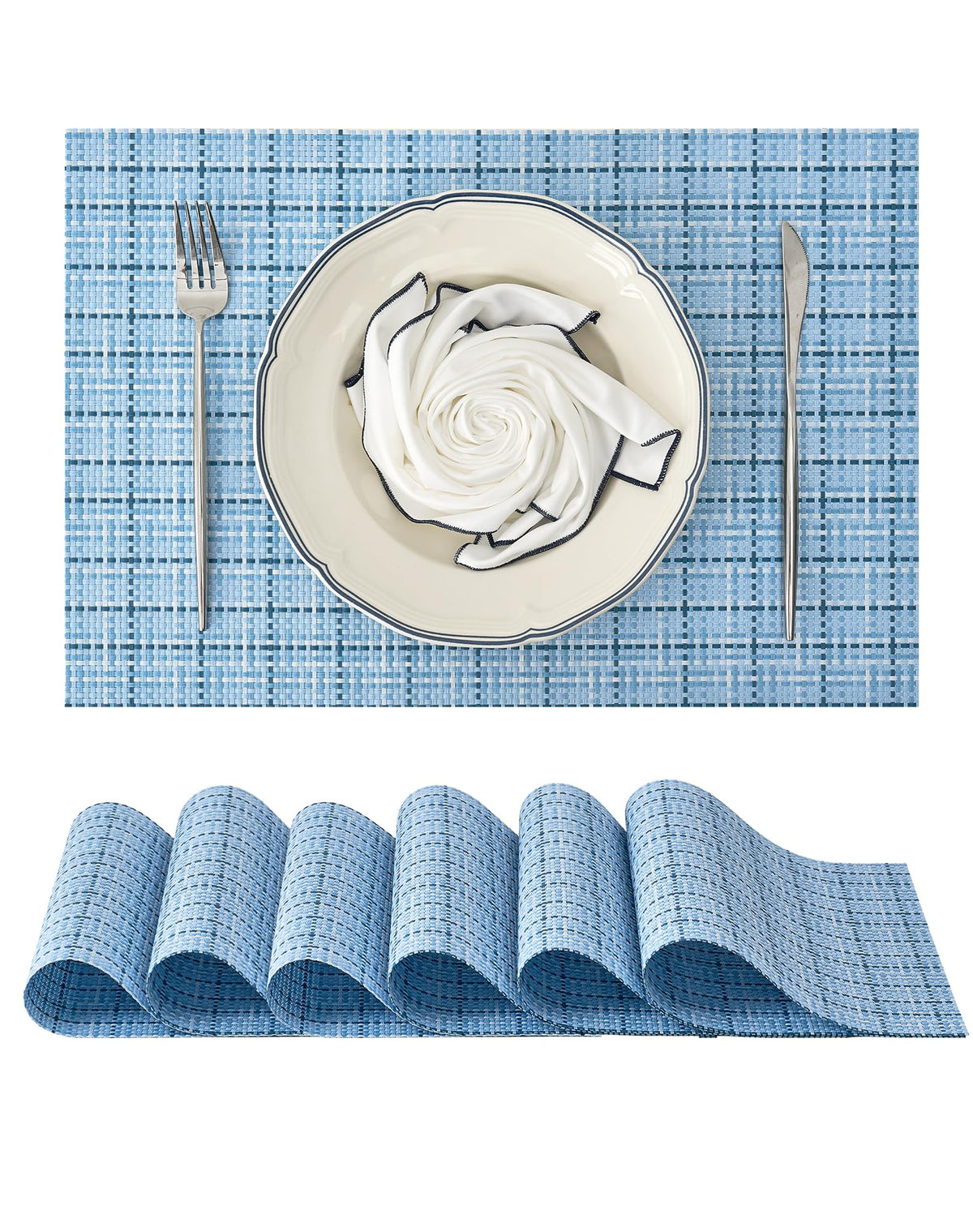 Beige Placemats Set of 8 - Heat-Resistant, Non-Slip Table Mats, Washable Woven Vinyl for Indoor & Outdoor Dining