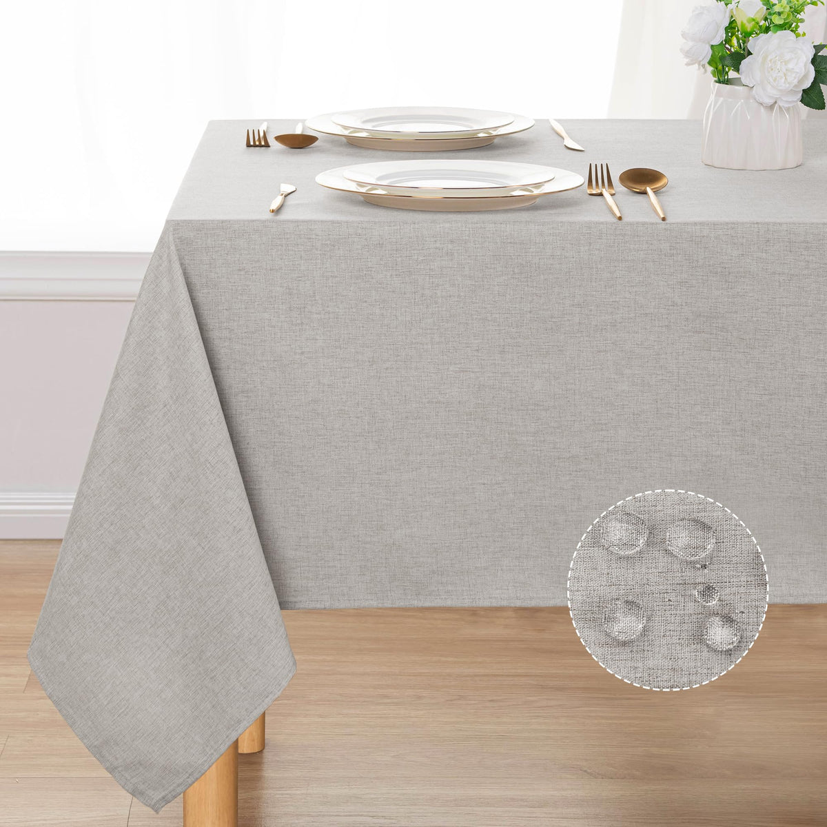 DWCN Rectangle Faux Linen Tablecloth, Table Cover, 54 x 108 Inch, Beige